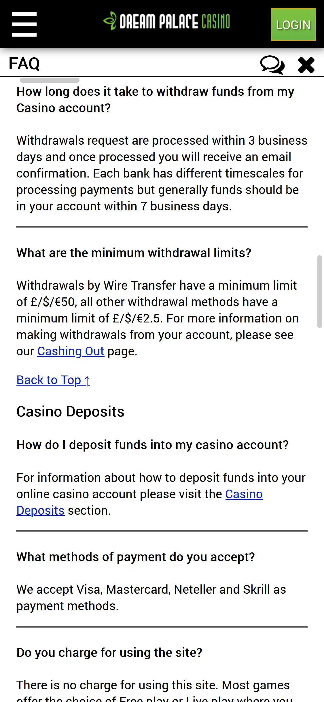 Dream Palace Casino Mobile Payment Methods Review