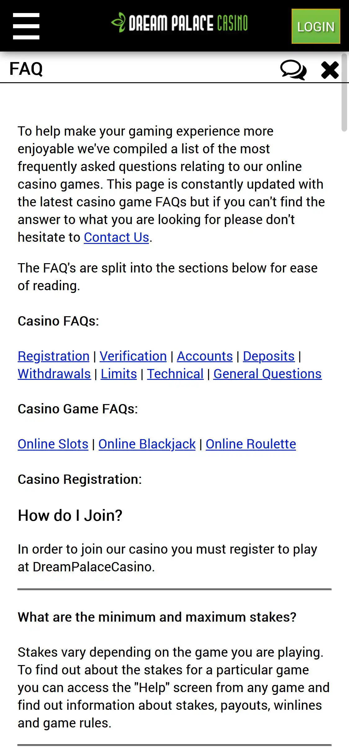 Dream Palace Casino Mobile Support Review