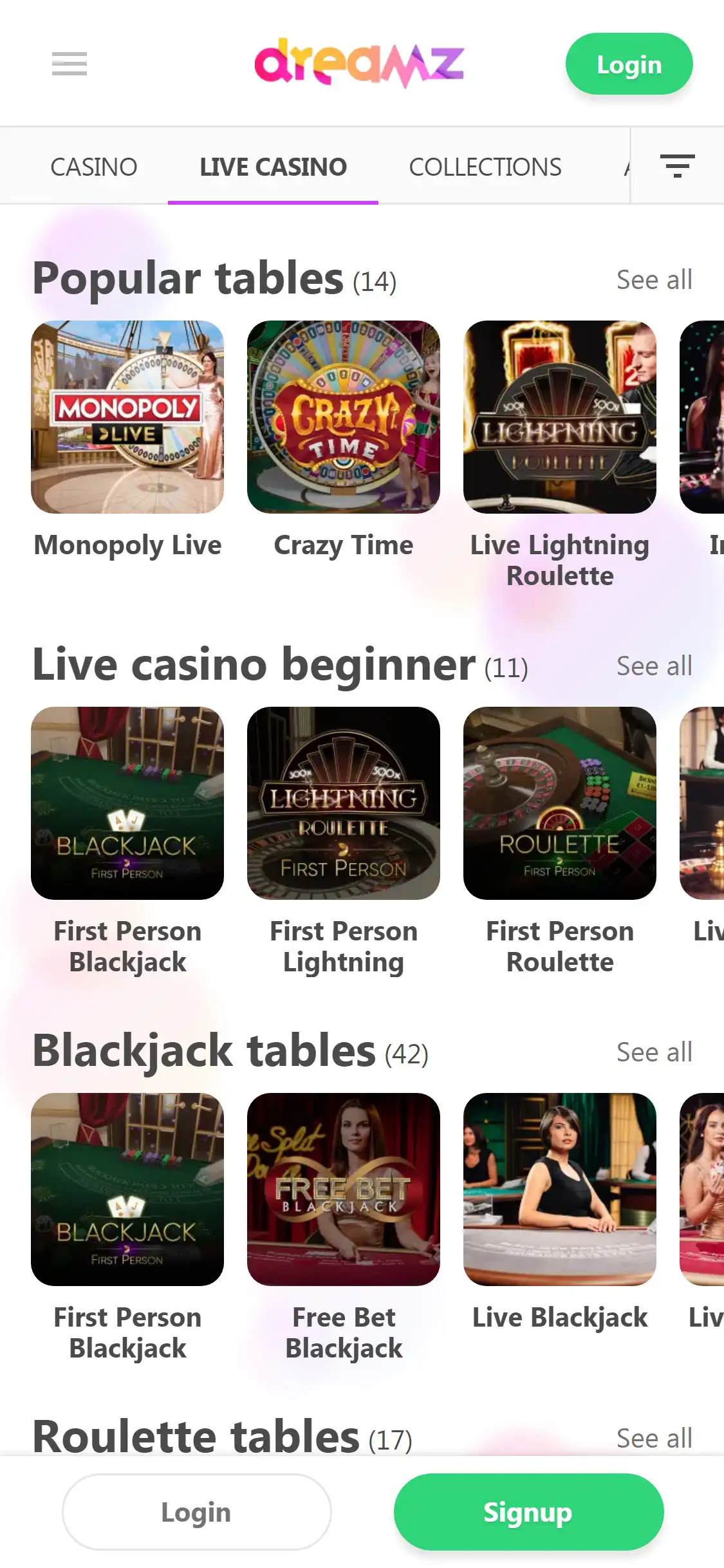 Dreamz Casino Mobile Live Dealer Games Review