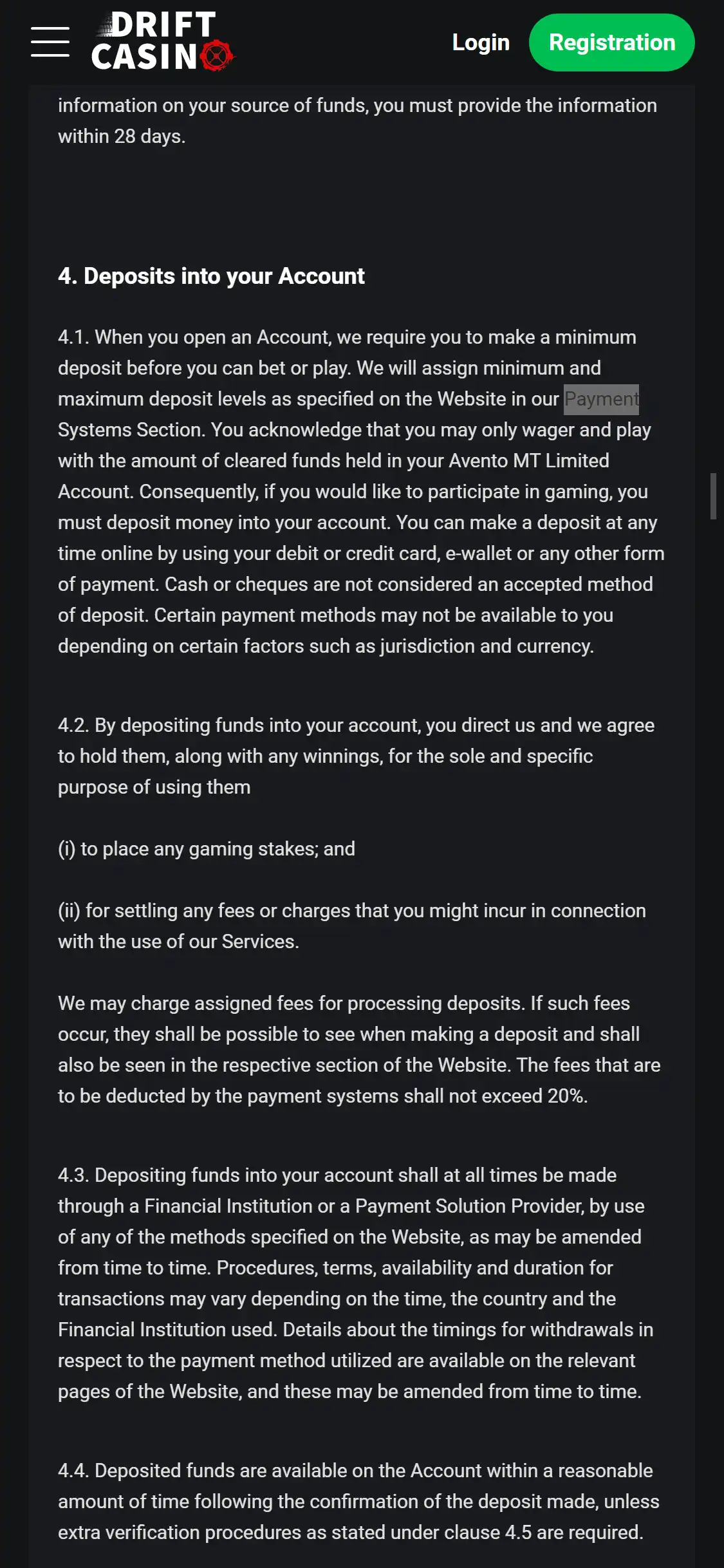 Casino Drift Mobile Payment Methods Review