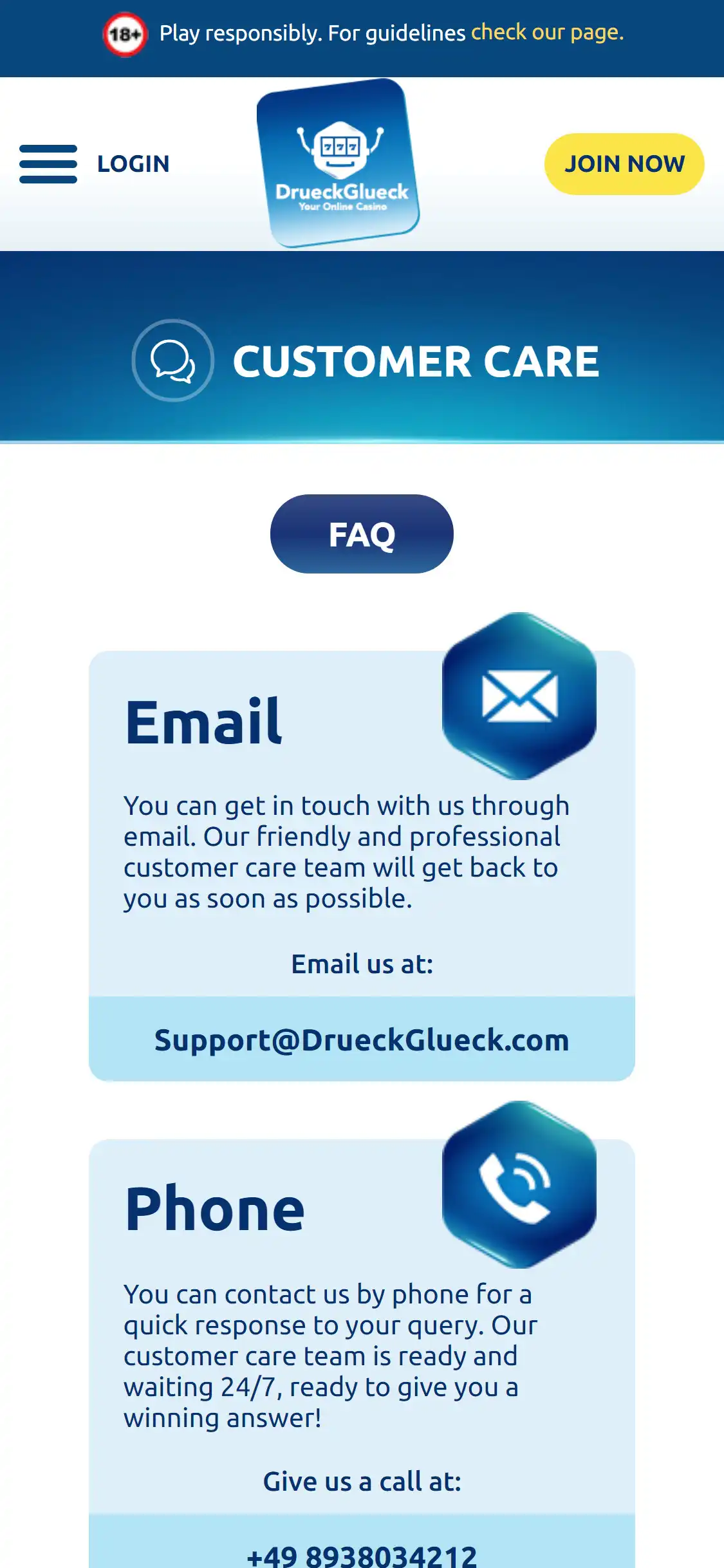 Drueck Glueck Casino Mobile Support Review