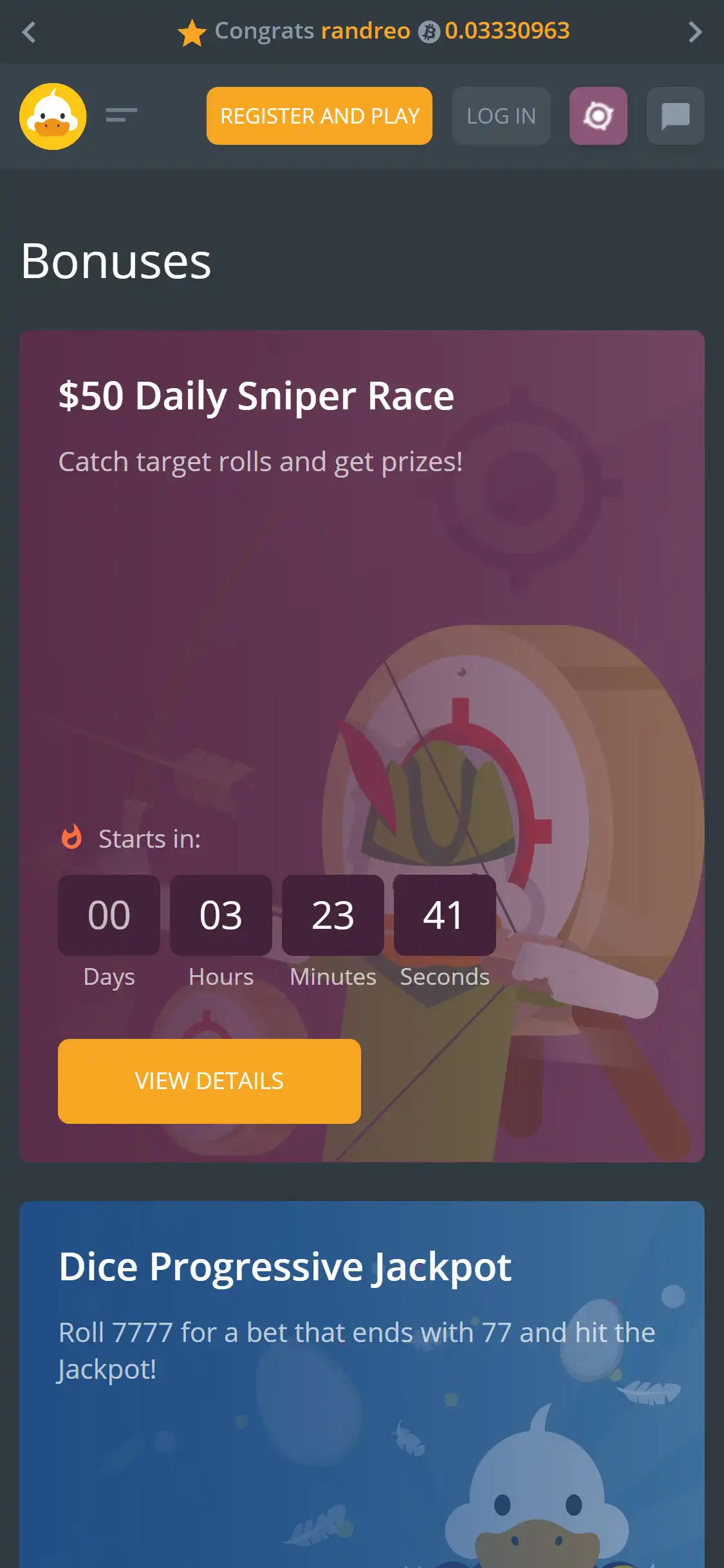 Duck Dice Casino Mobile No Deposit Bonus Review