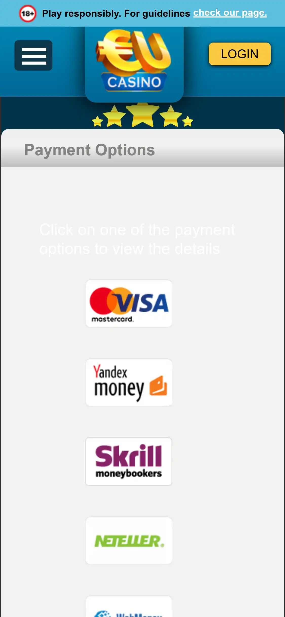 EUCasino Mobile Payment Methods Review