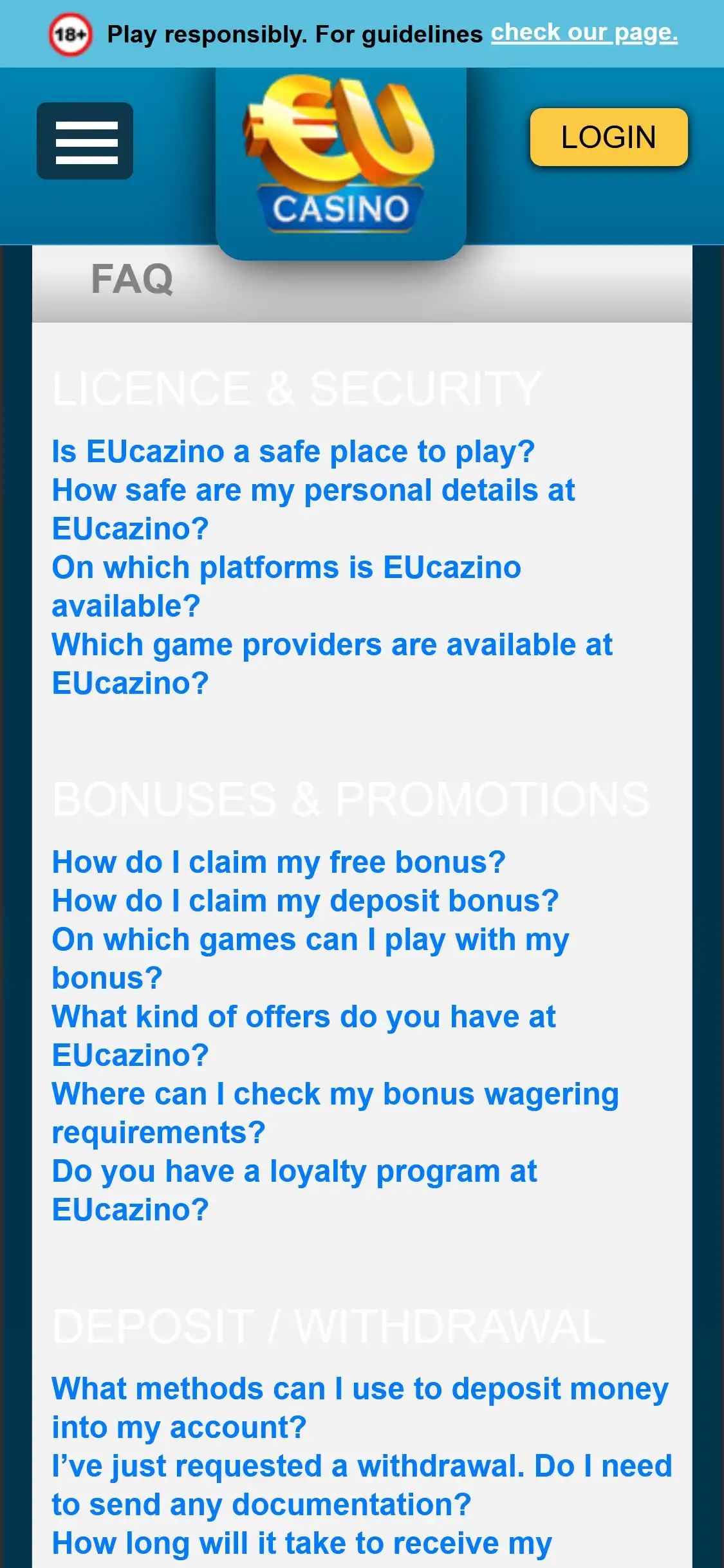 EUCasino Mobile Support Review