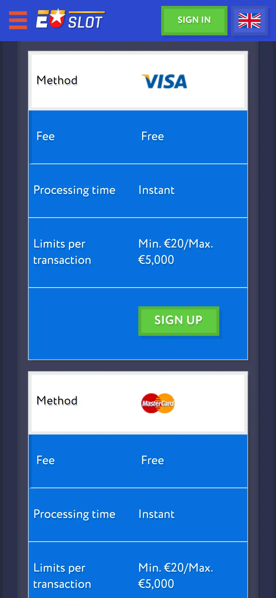 Euslot Casino Mobile Payment Methods Review