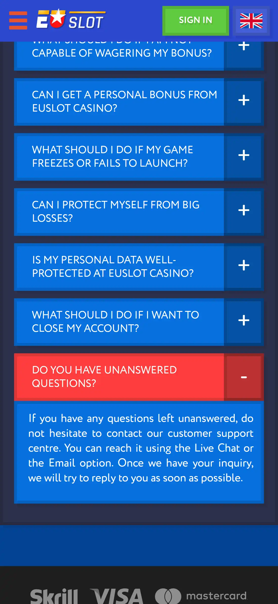 Euslot Casino Mobile Support Review