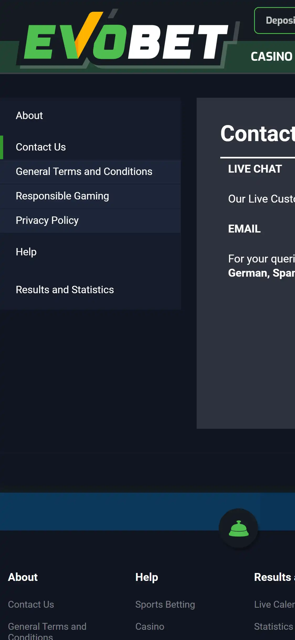 Evobet Casino Mobile Support Review