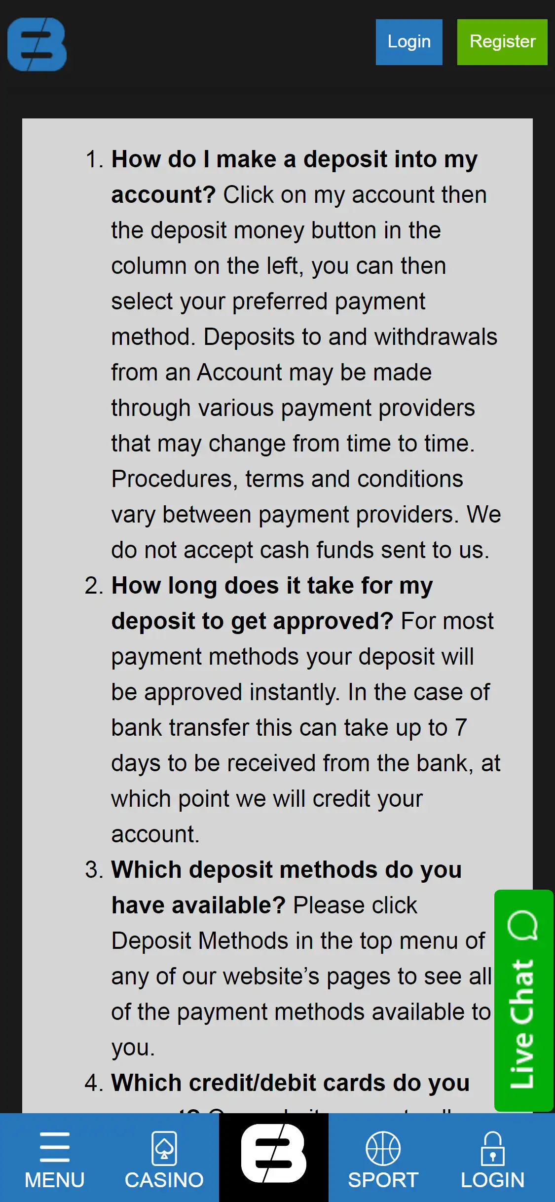 ExclusiveBet Casino Mobile Payment Methods Review