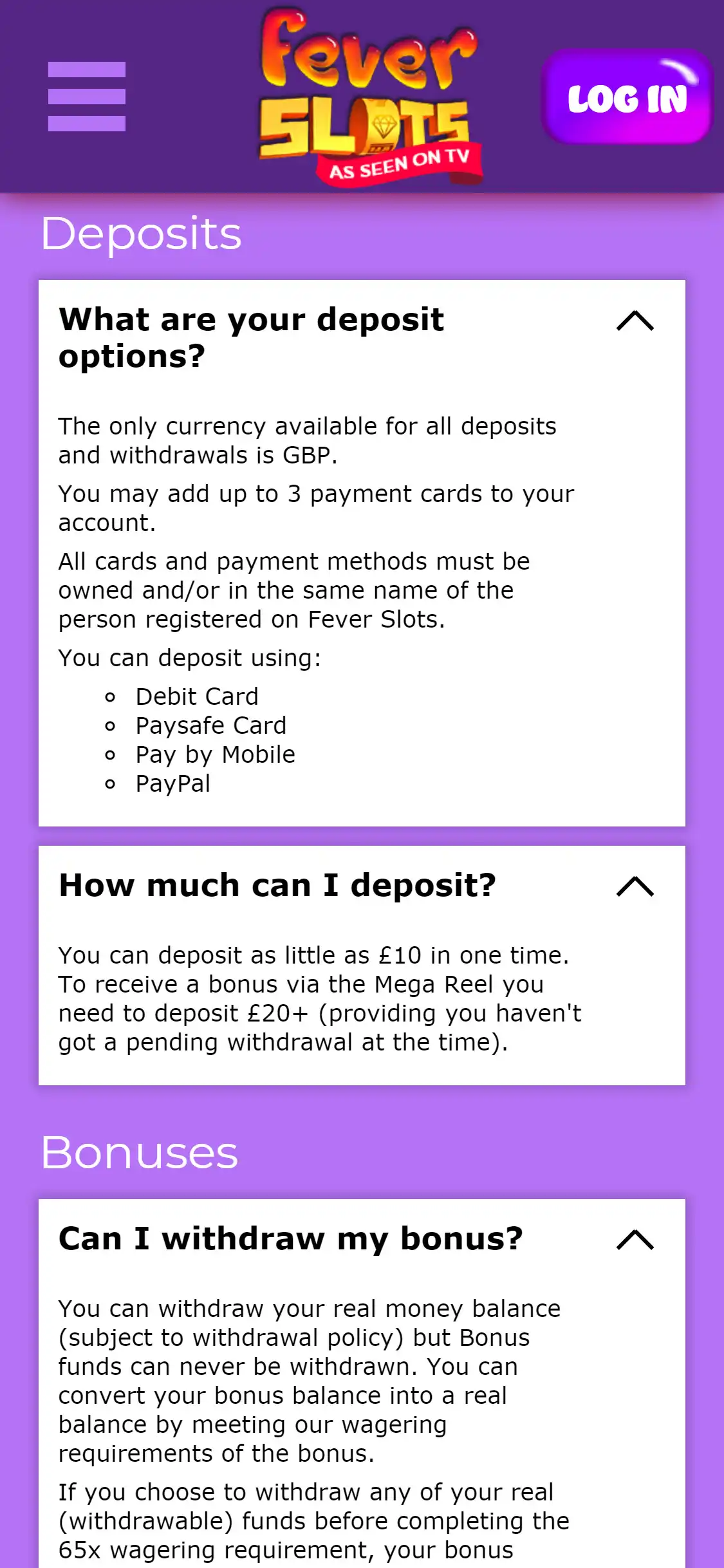 Fever Slots Casino Mobile Payment Methods Review