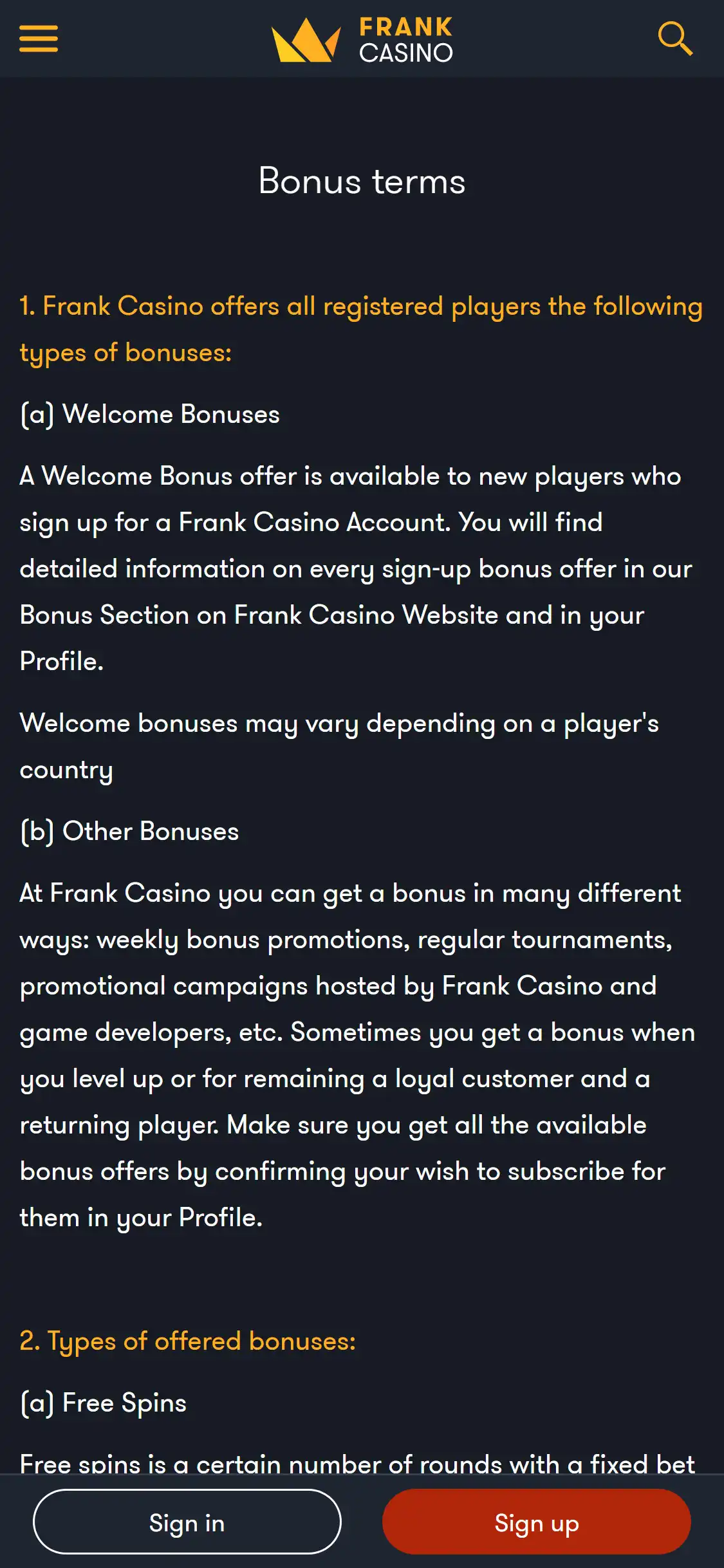 Frank Casino Mobile No Deposit Bonus Review