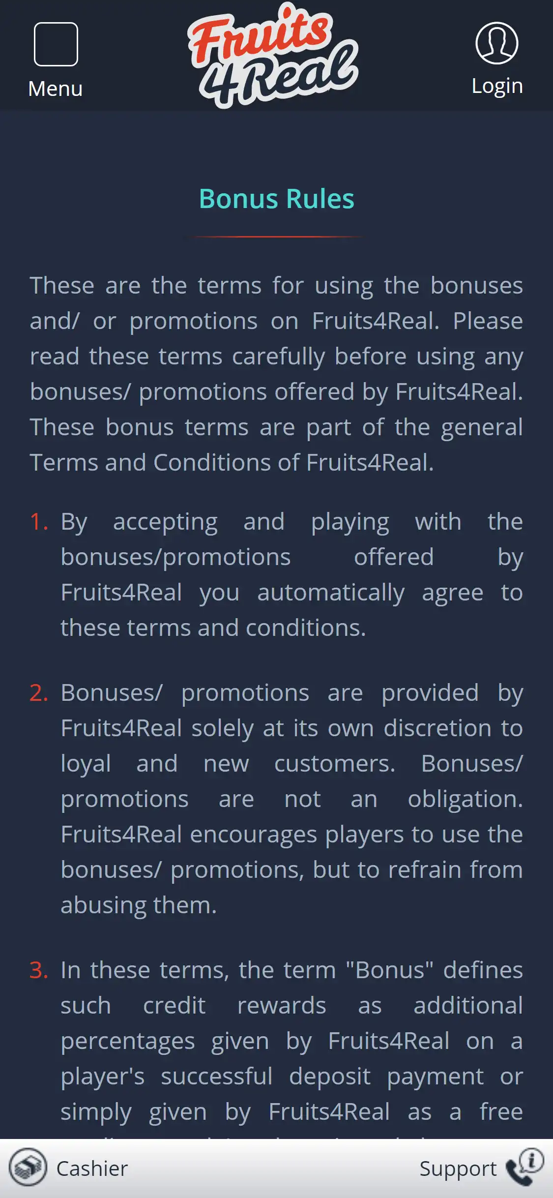 Fruits 4 Real Casino Mobile No Deposit Bonus Review