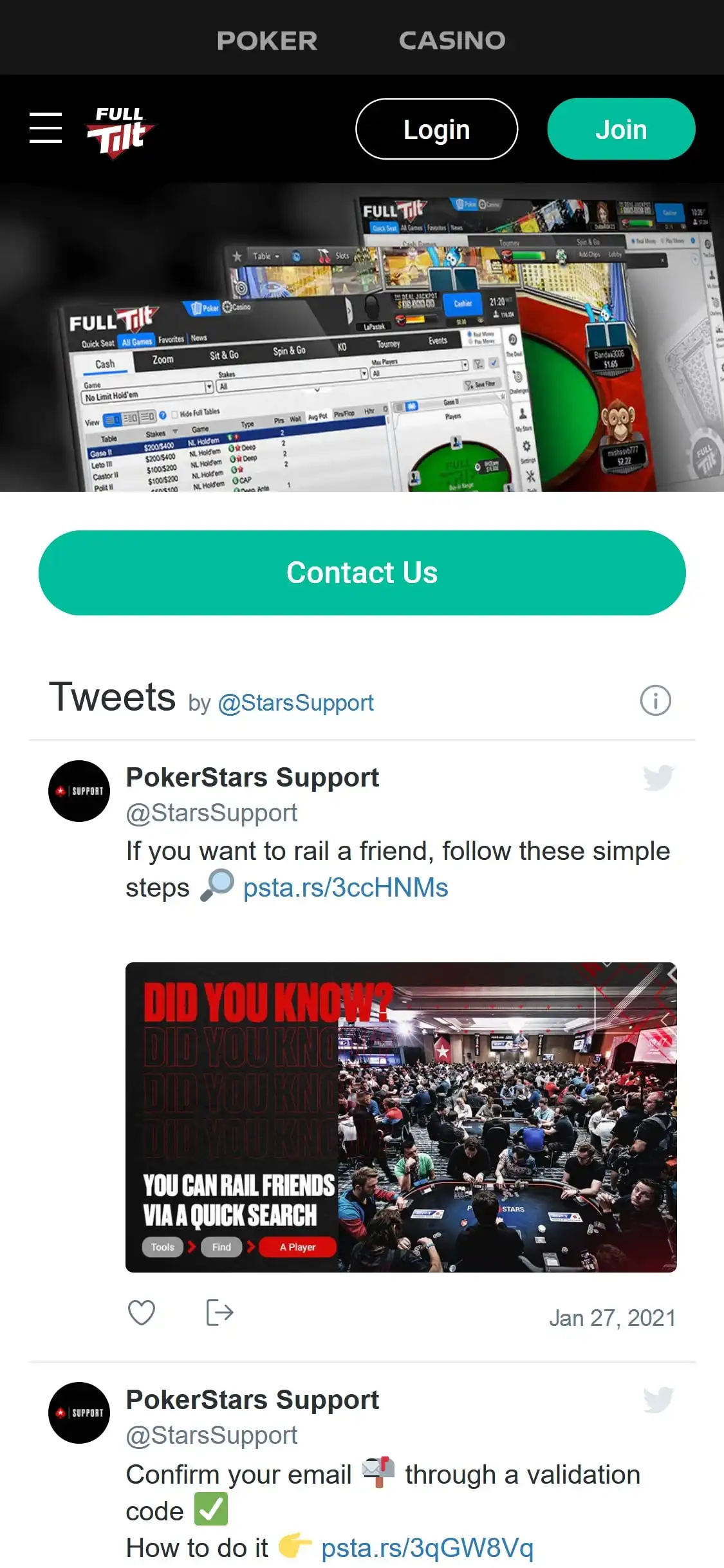 Full Tilt Casino Mobile Support Review