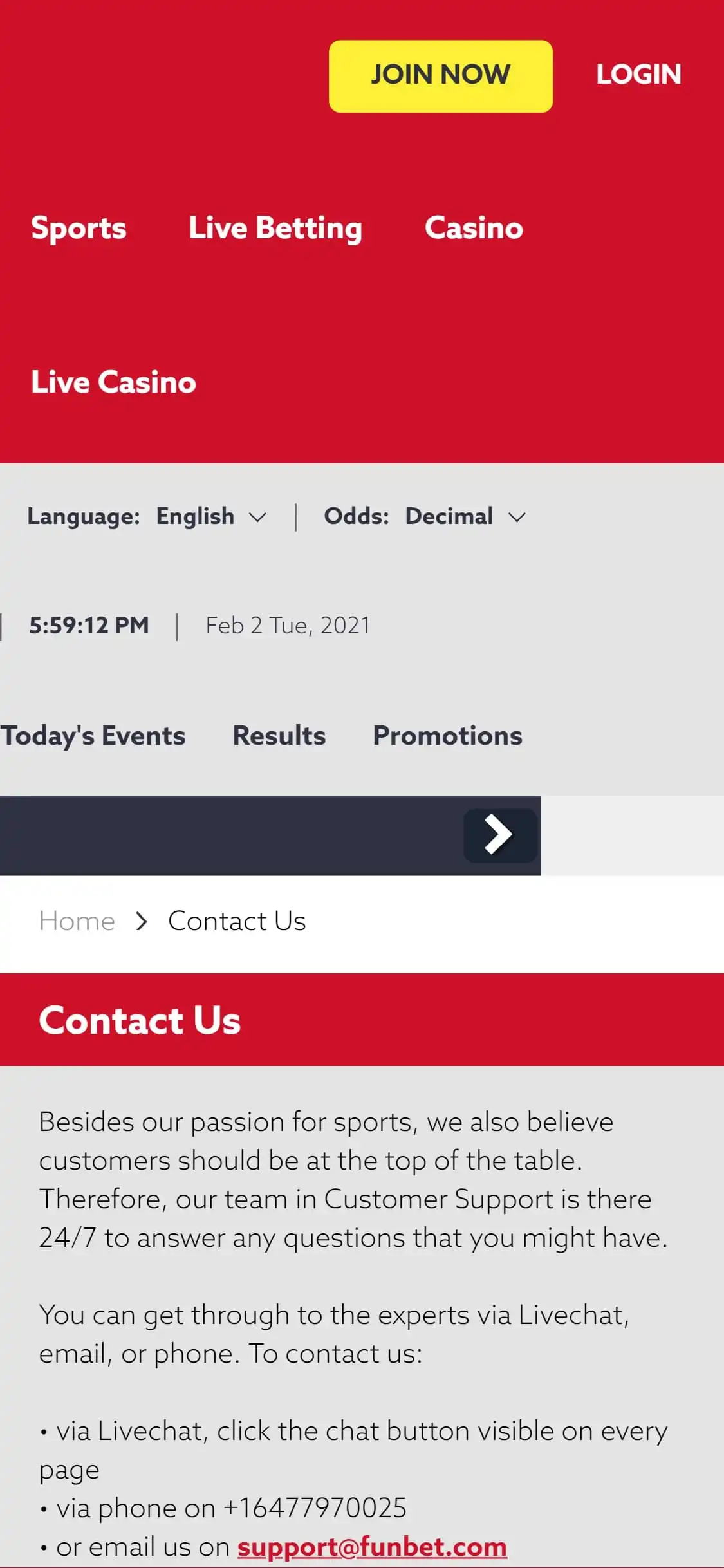 Funbet Casino Mobile Support Review