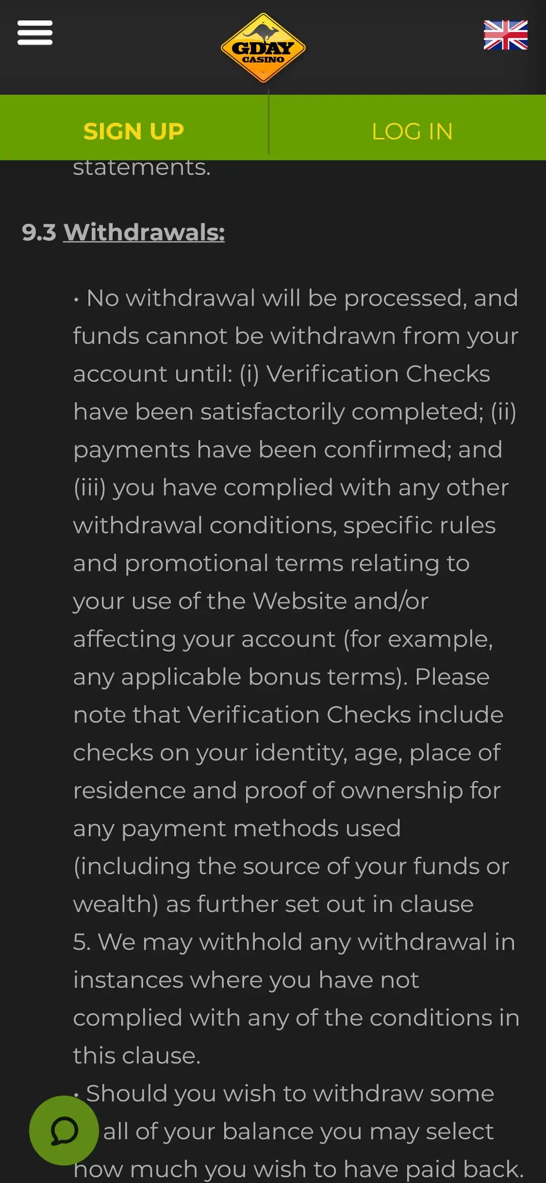 GDay Casino Mobile Payment Methods Review