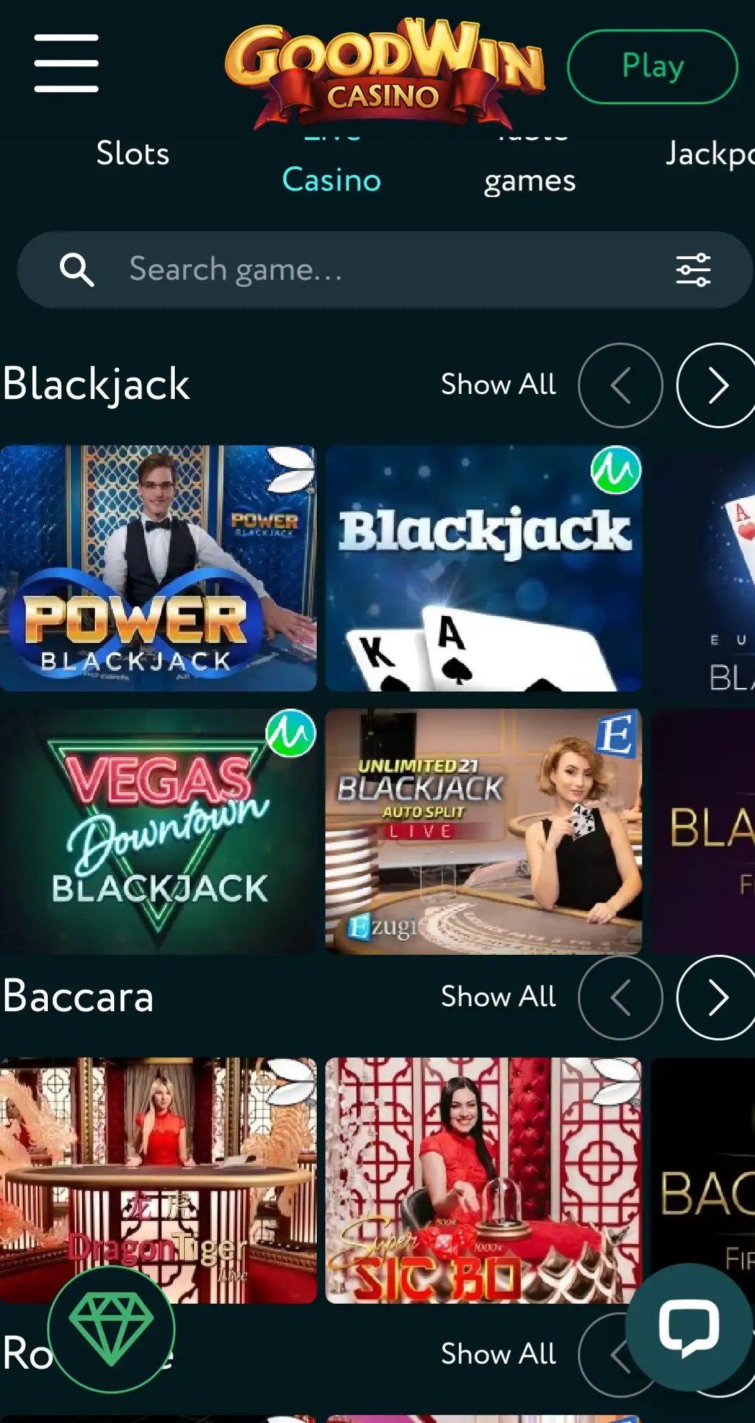 GoodWinCasino Mobile Live Dealer Games Review