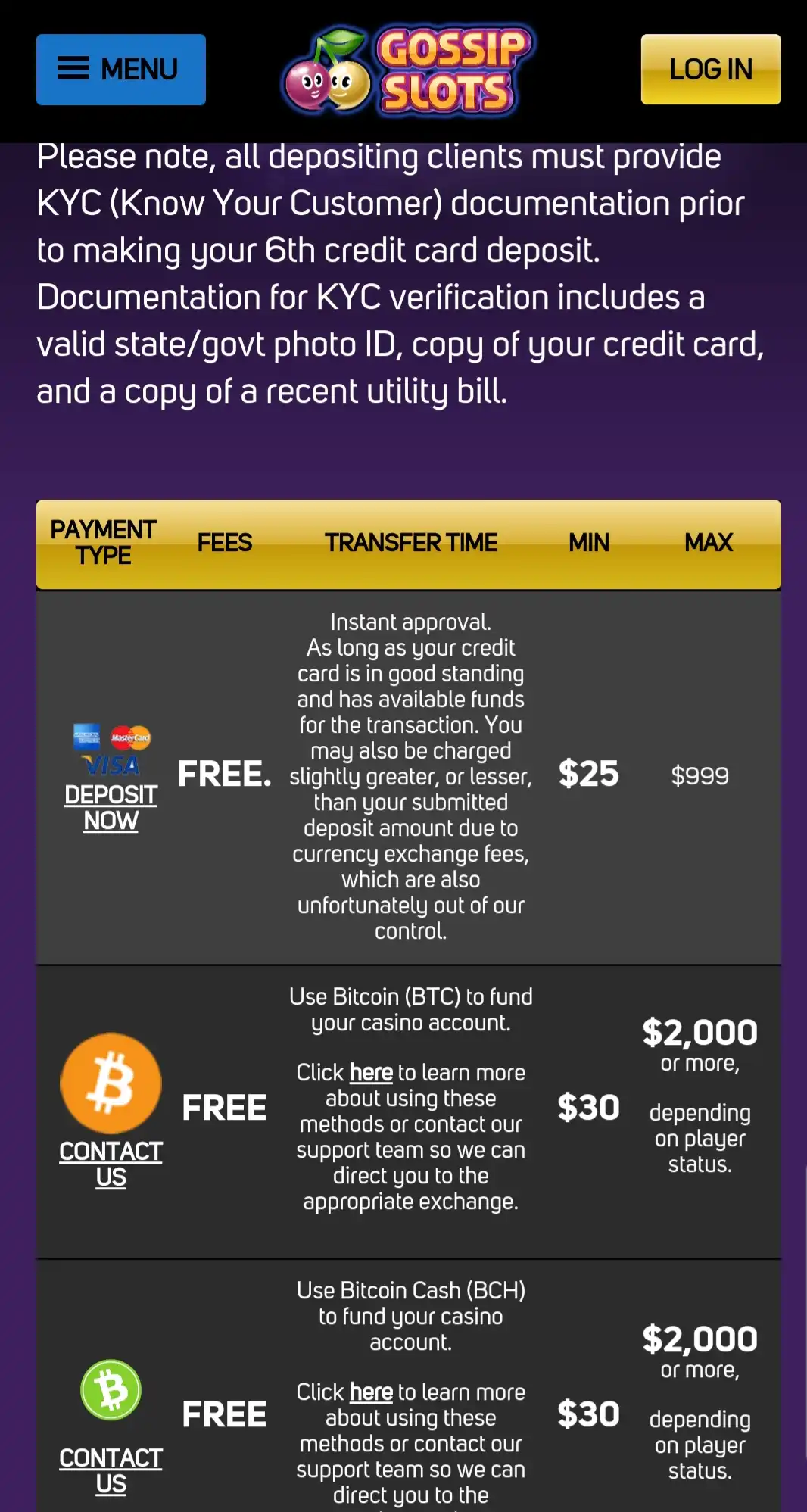 Gossip Slots Casino Mobile Payment Methods Review
