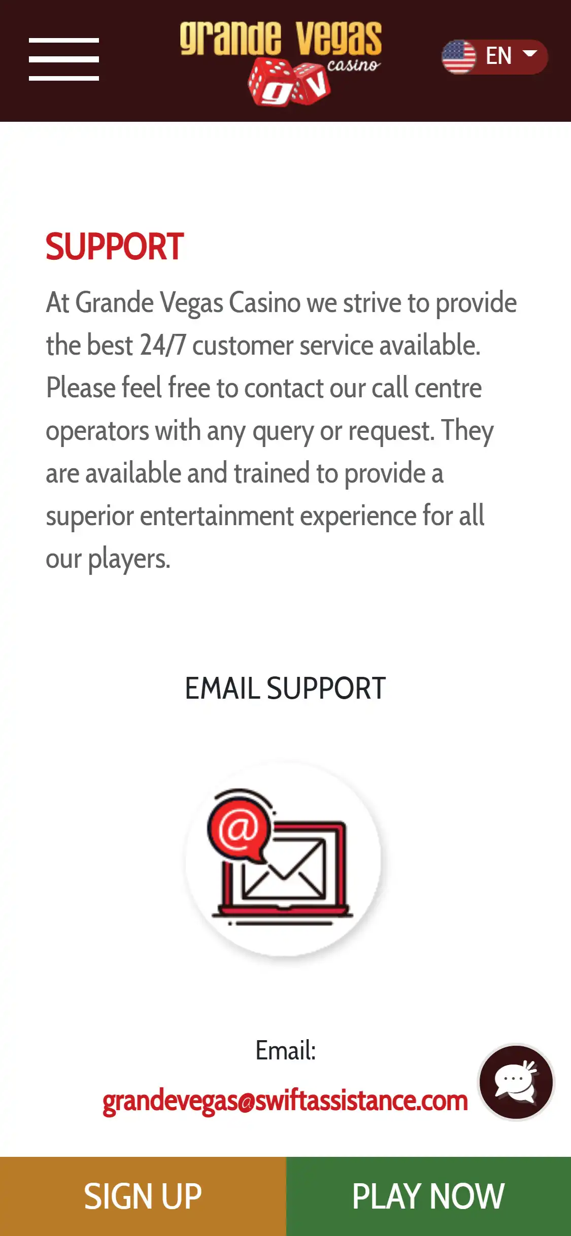 Grande Vegas Casino Mobile Support Review