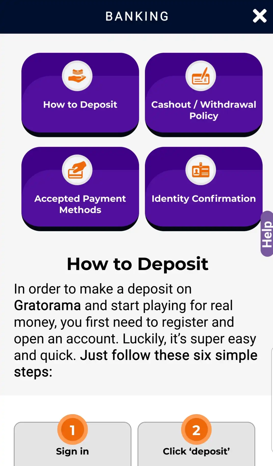 Gratorama Casino Mobile Payment Methods Review