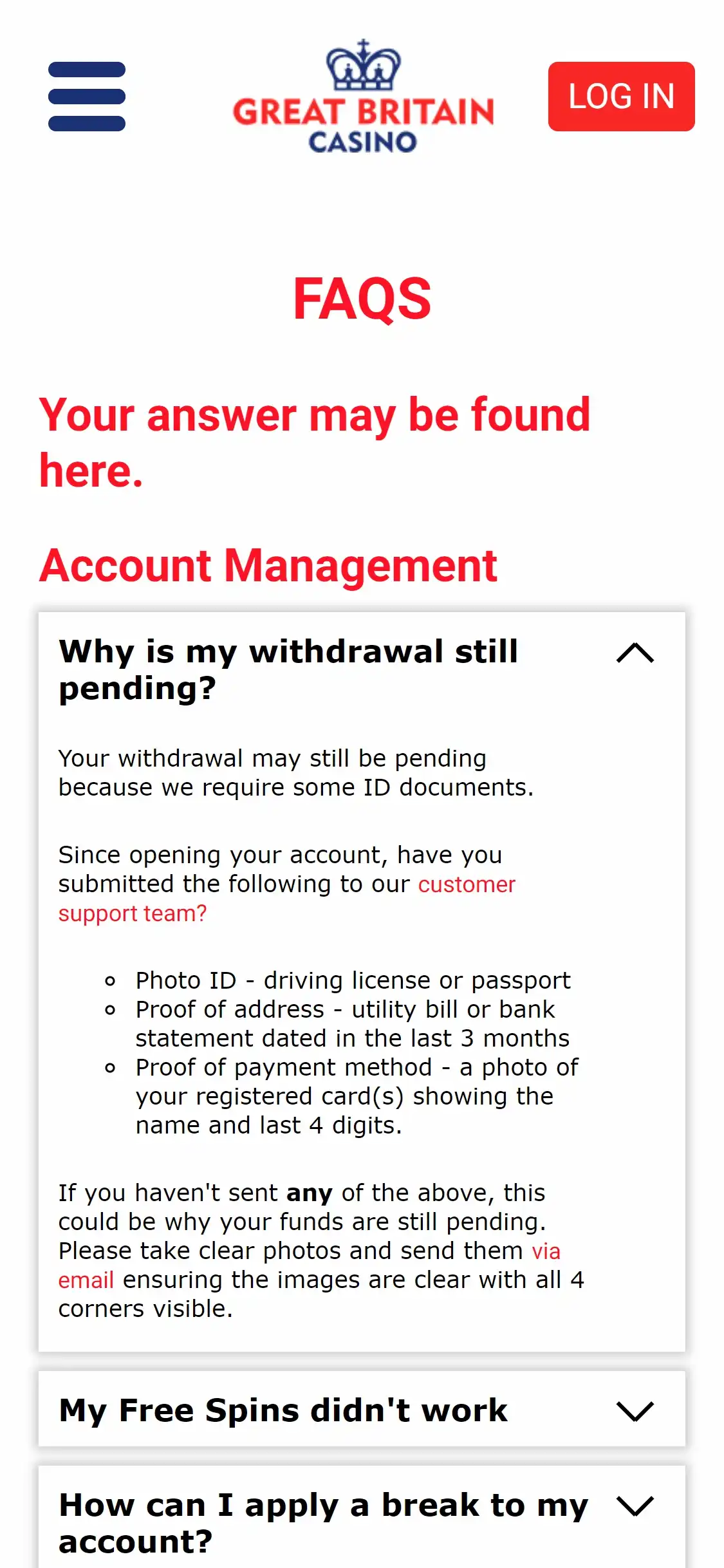 Great Britain Casino Mobile Support Review