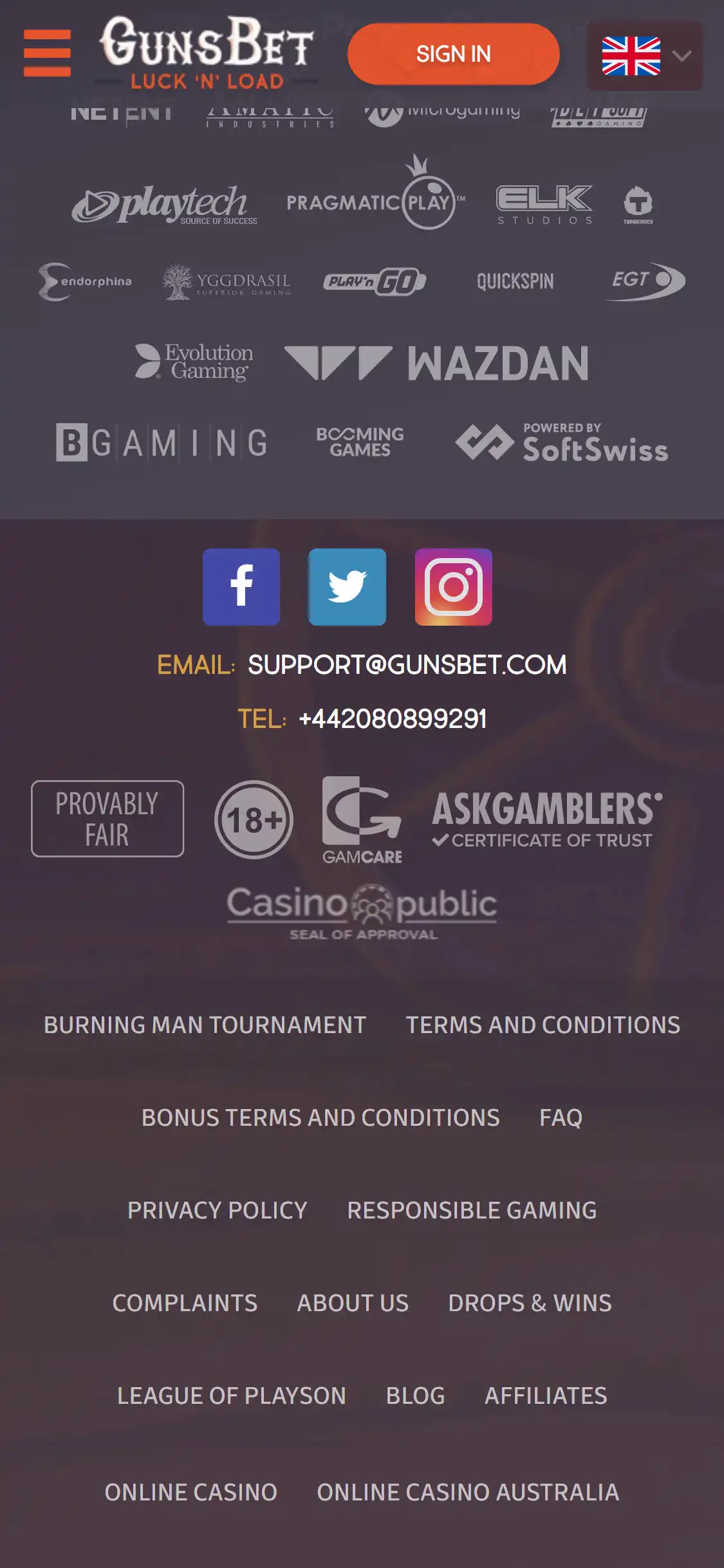 Guns Bet Casino Mobile Support Review
