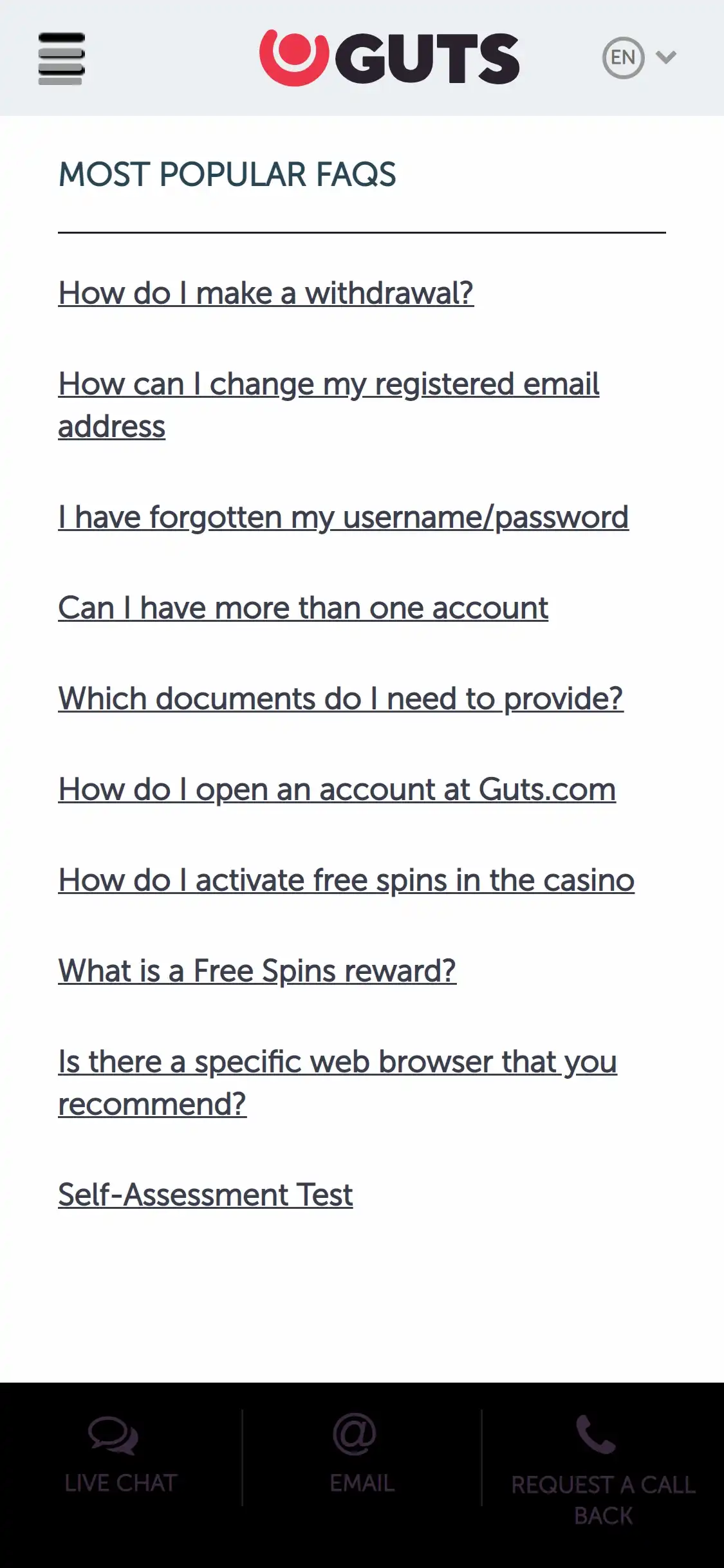 Guts Casino Mobile Support Review