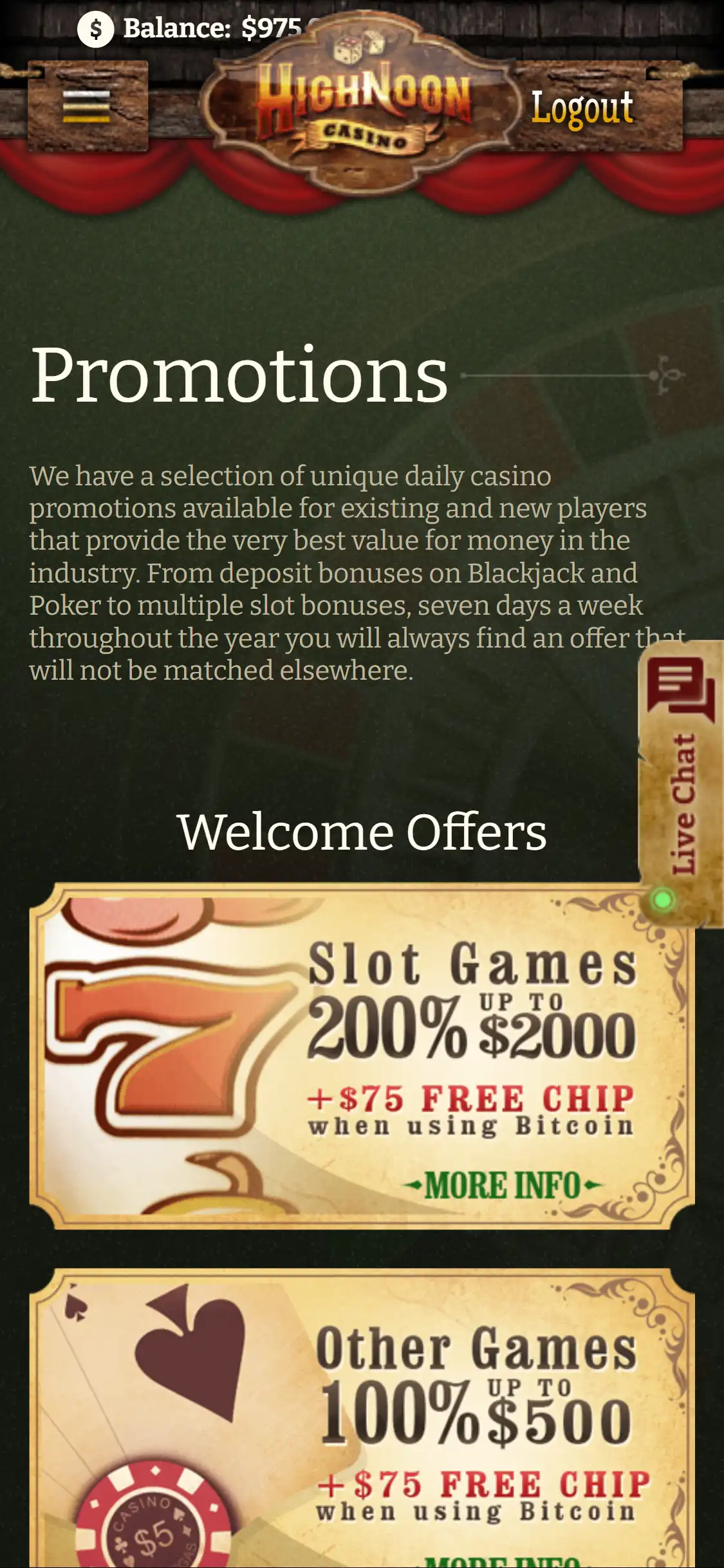 High Noon Casino Mobile No Deposit Bonus Review