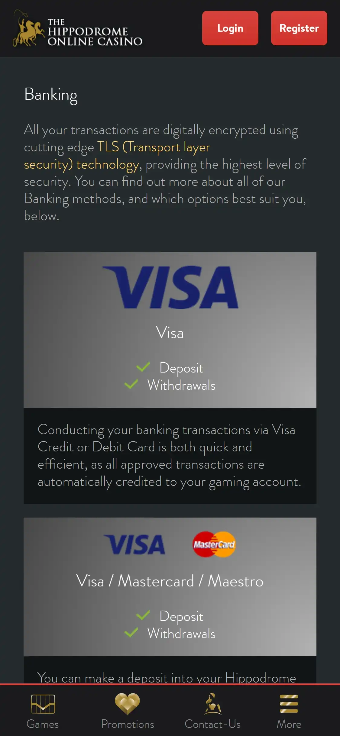 Hippodrome Online Casino Mobile Payment Methods Review
