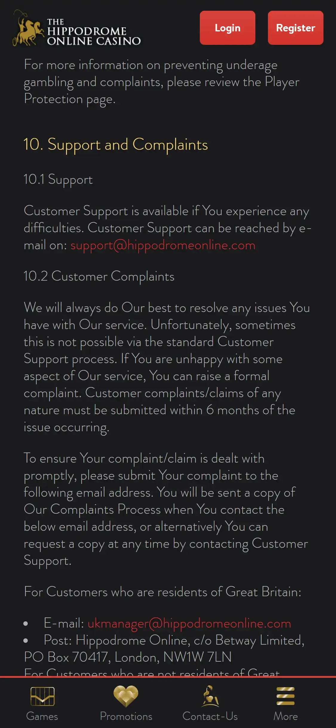 Hippodrome Online Casino Mobile Support Review