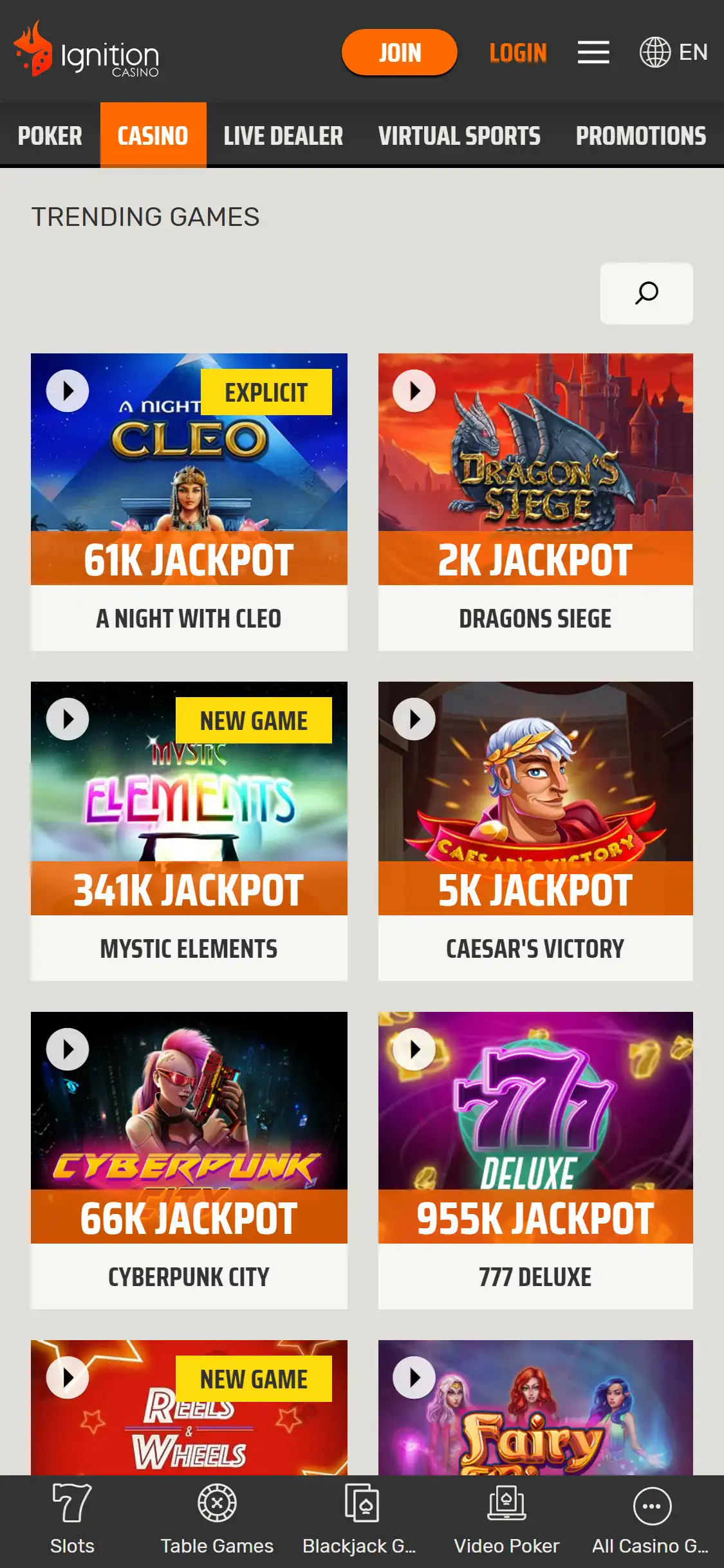 Ignition Casino Mobile Games Review
