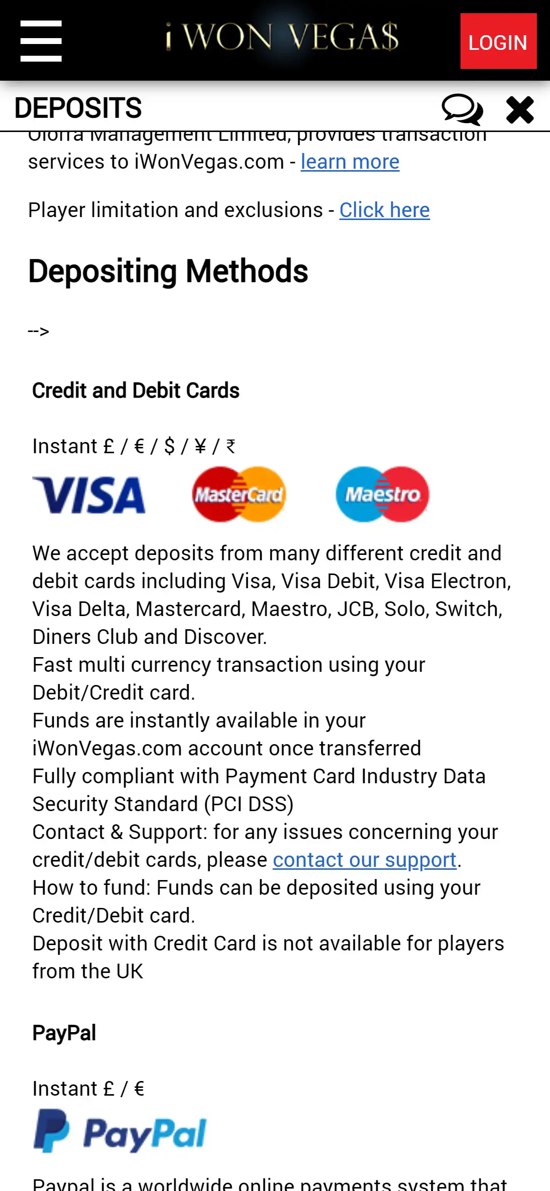 iWonVegas Casino Mobile Payment Methods Review