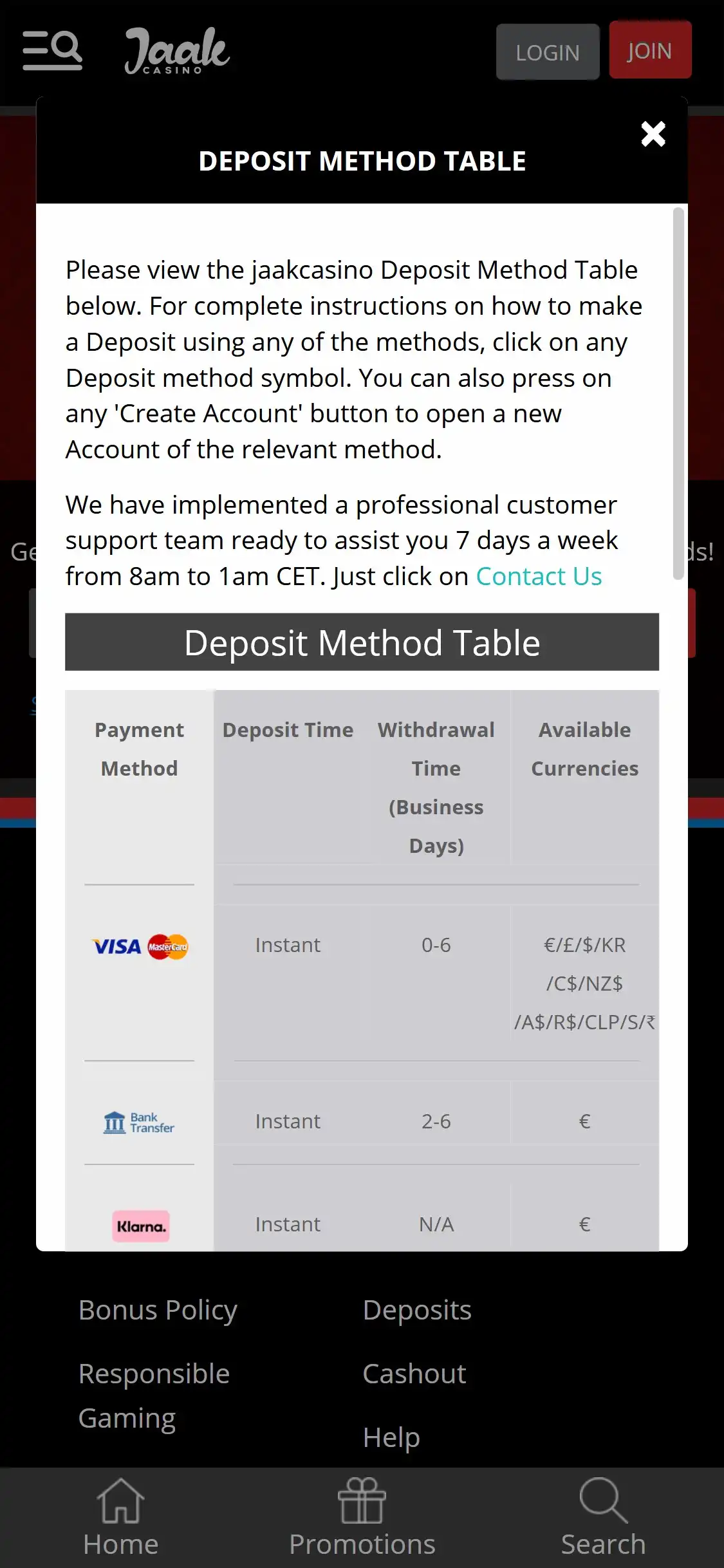 Jaak Casino Mobile Payment Methods Review