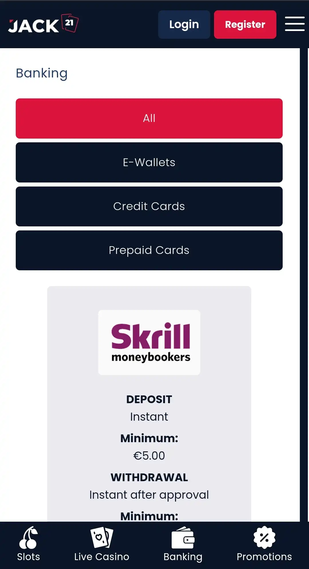 Jack 21 Mobile Payment Methods Review