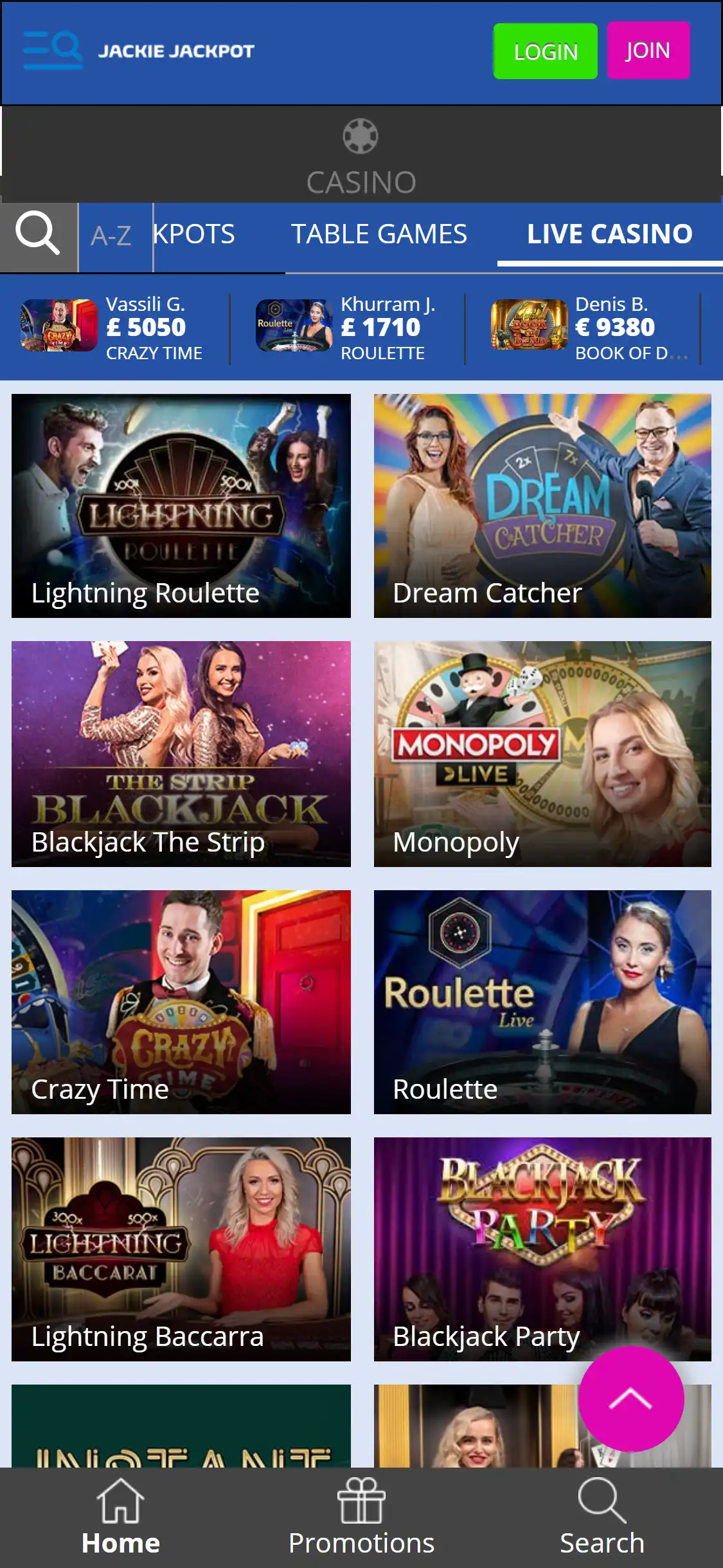 Jackie Jackpot Casino Mobile Live Dealer Games Review