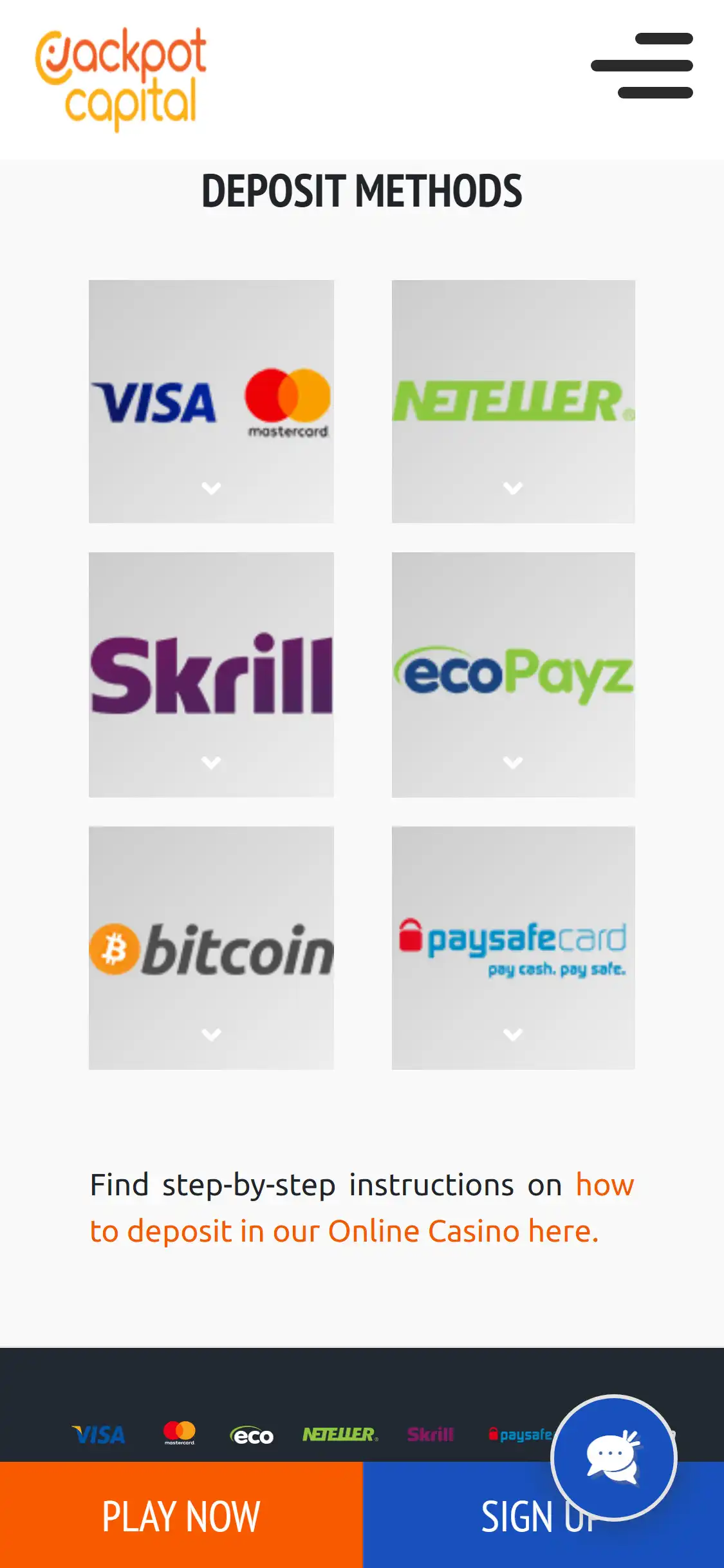 Jackpot Capital Casino Mobile Payment Methods Review