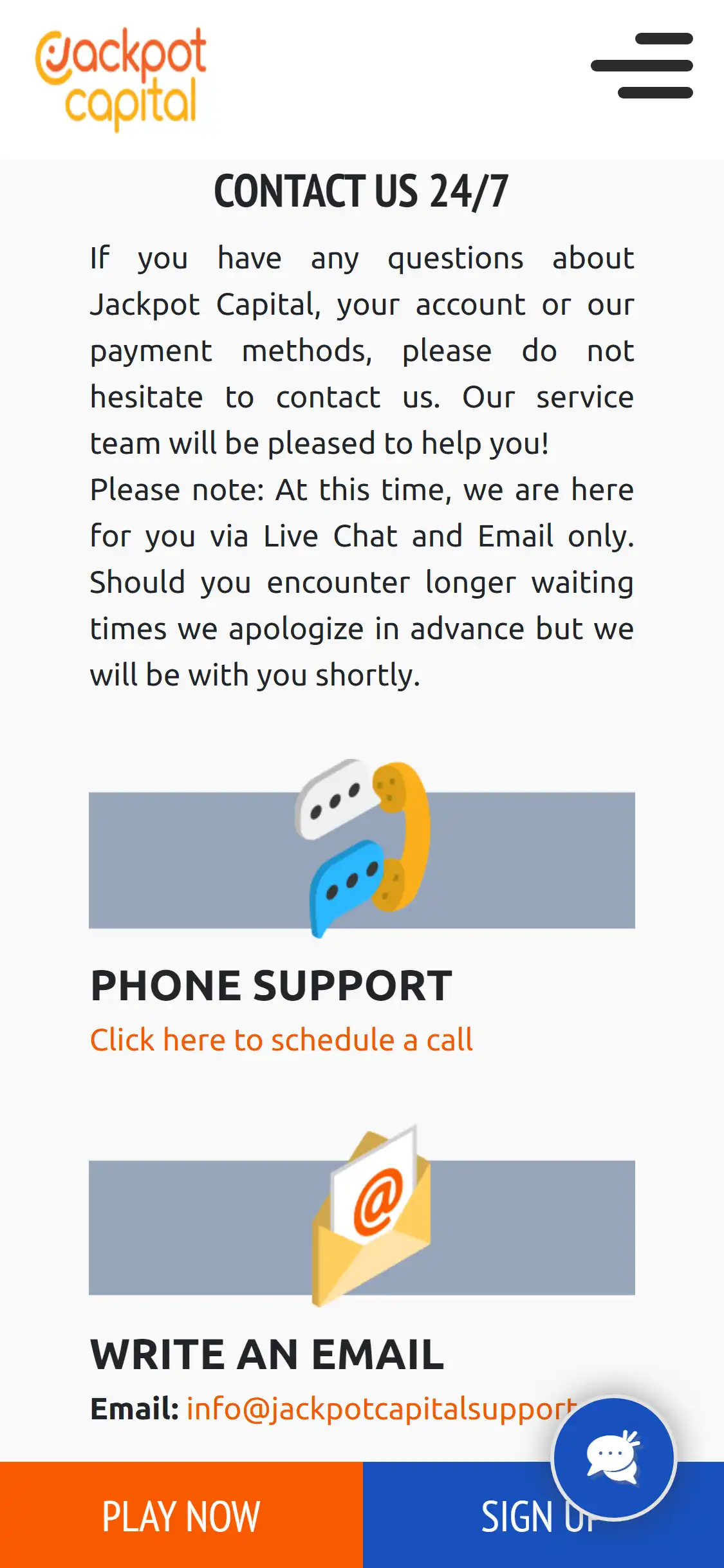 Jackpot Capital Casino Mobile Support Review