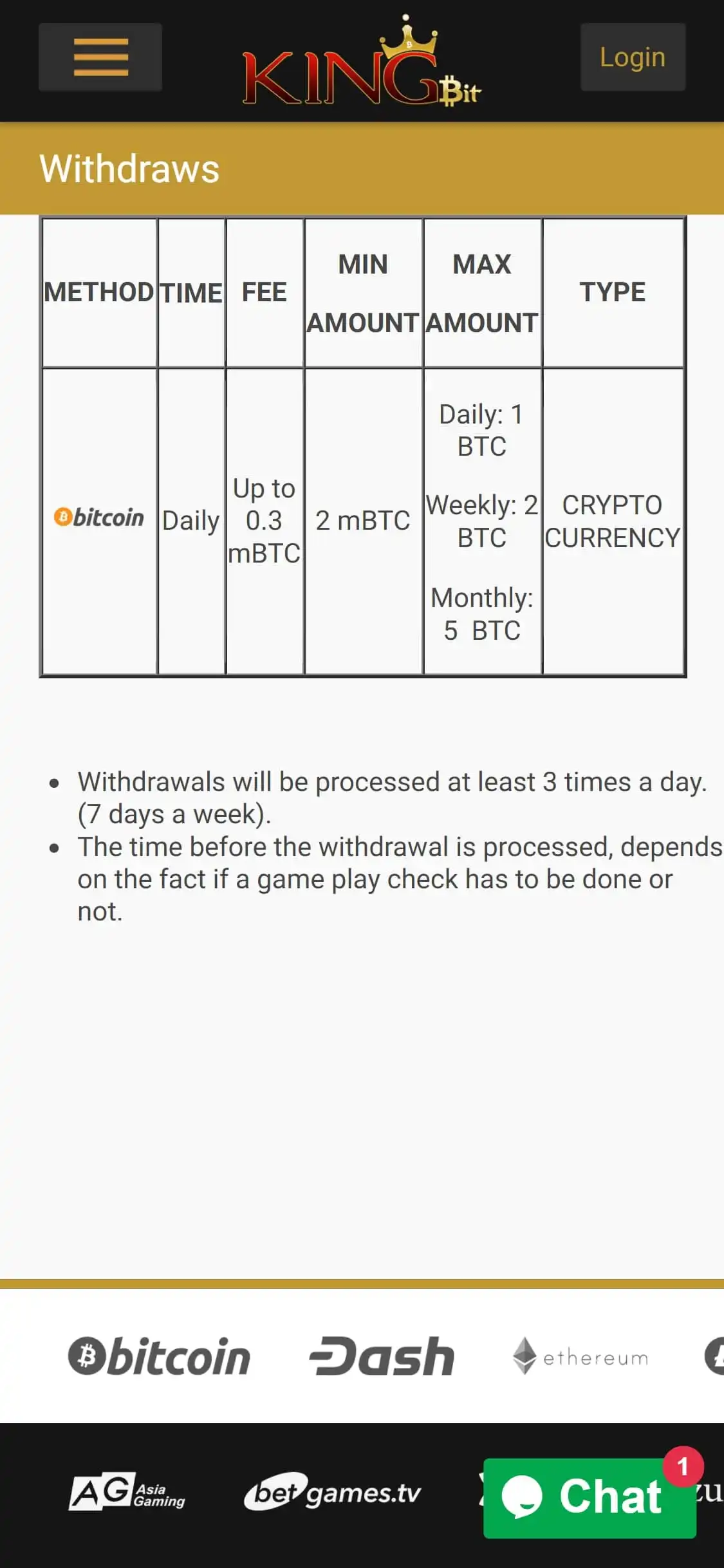 KingBit Casino Mobile Payment Methods Review