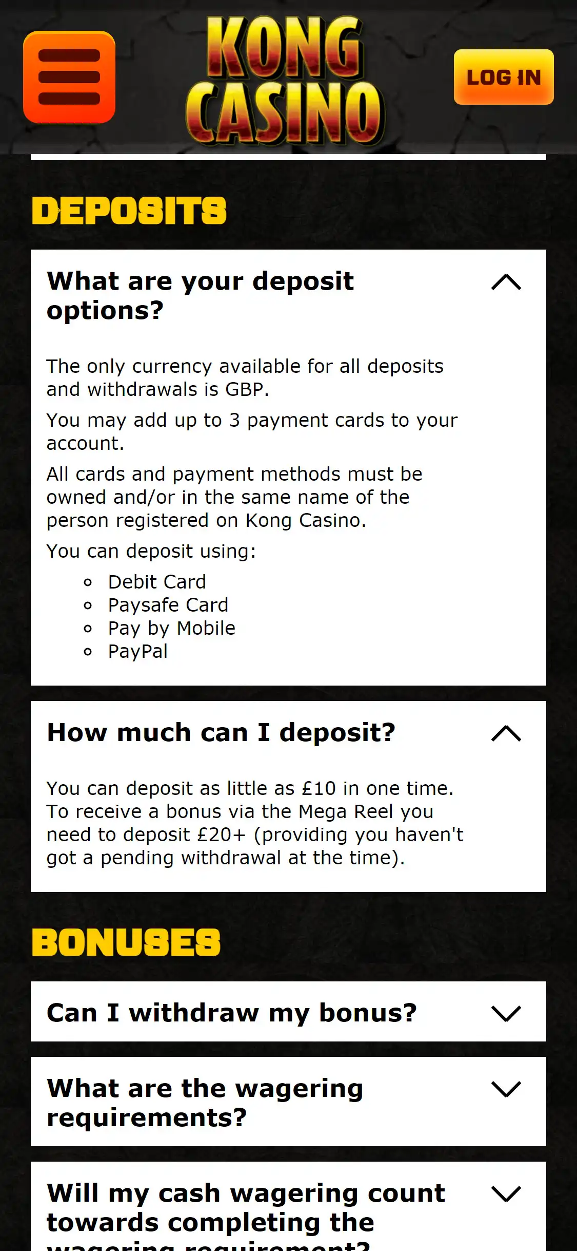 Kong Casino Mobile Payment Methods Review