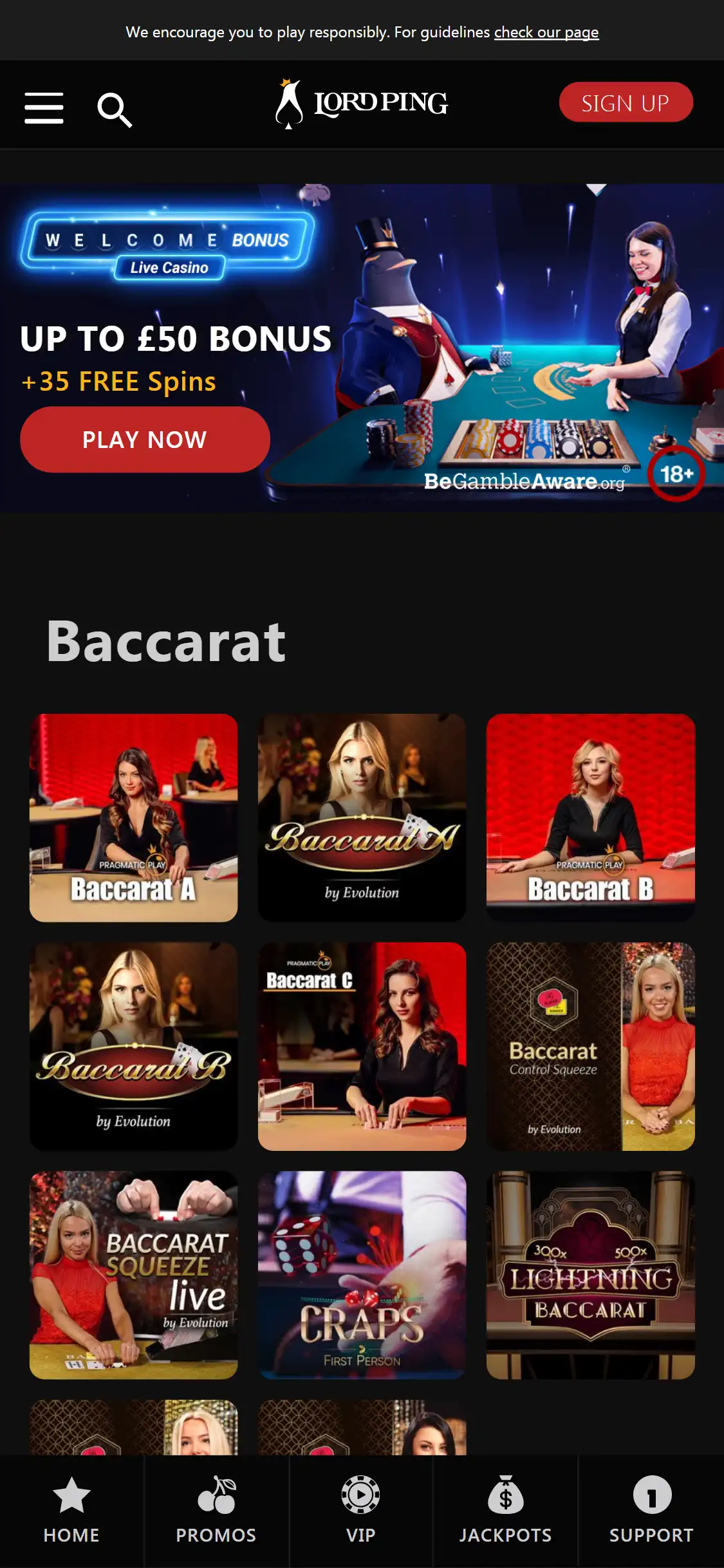 Lordping Casino Mobile Live Dealer Games Review