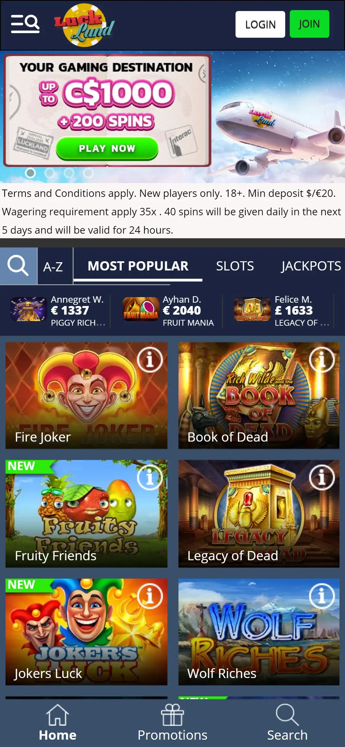 LuckLand Casino Mobile Review