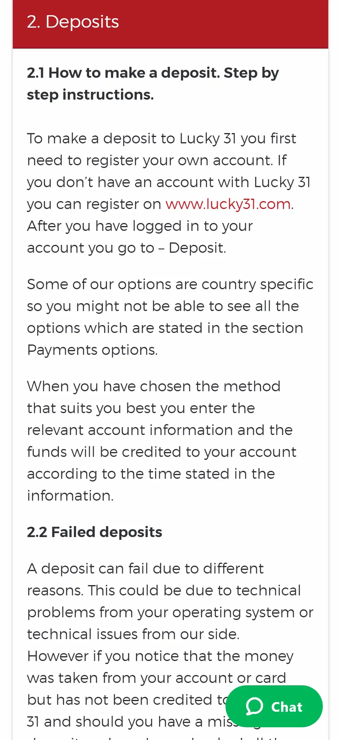 Lucky 31 Casino Mobile Payment Methods Review