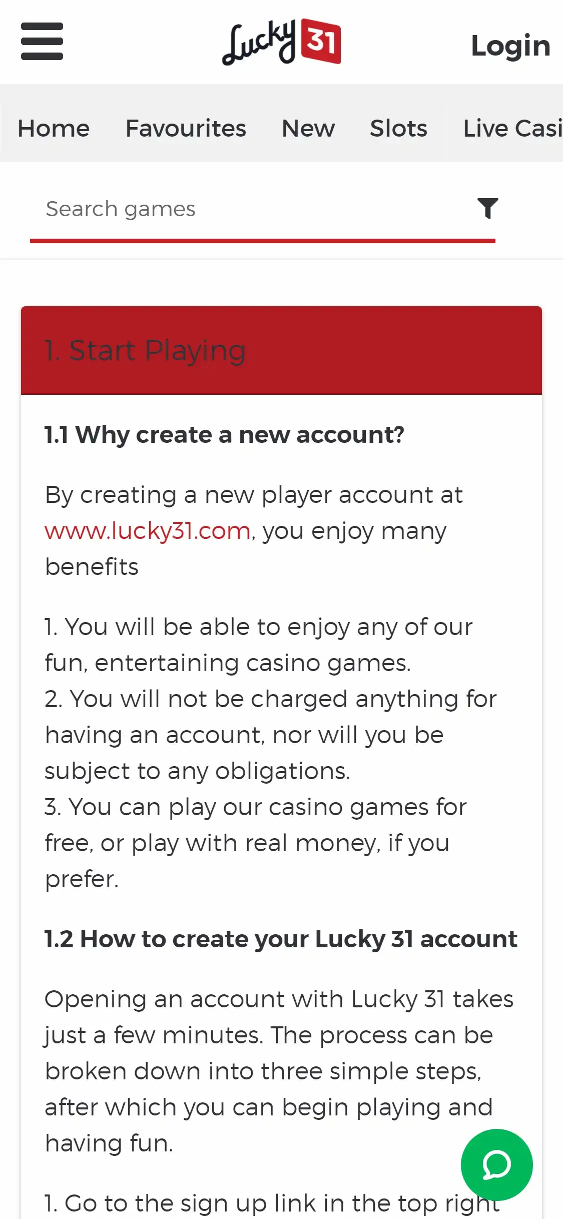 Lucky 31 Casino Mobile Support Review