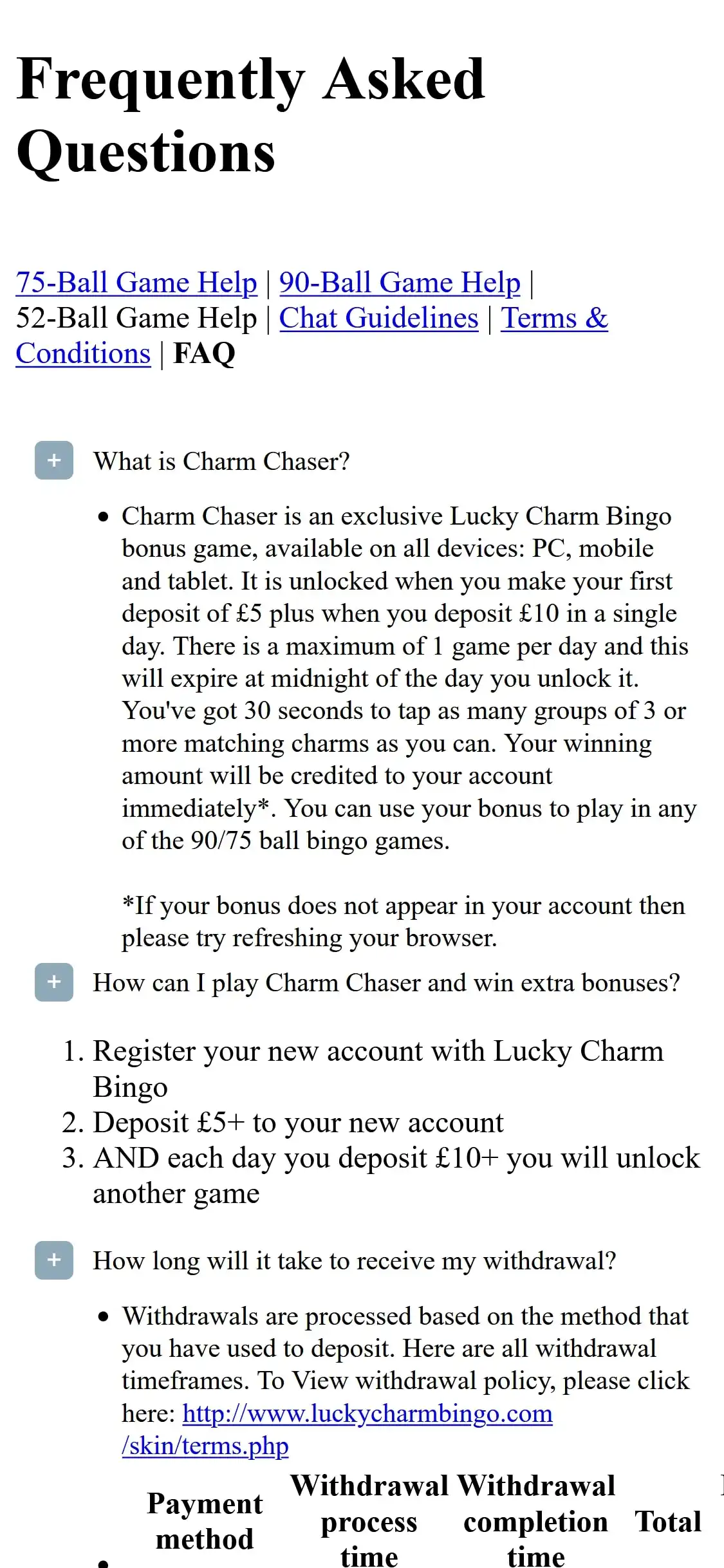 Lucky Charm Bingo Casino Mobile Support Review