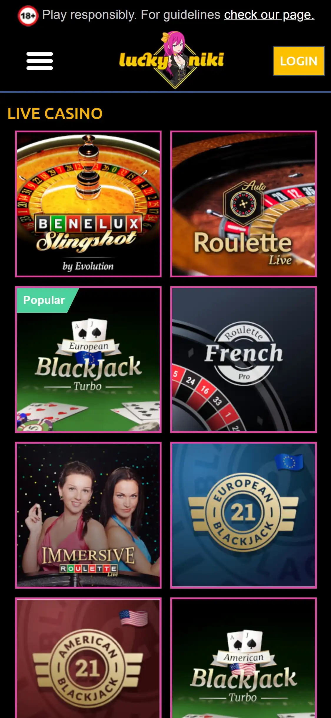 Lucky Niki Casino Mobile Live Dealer Games Review