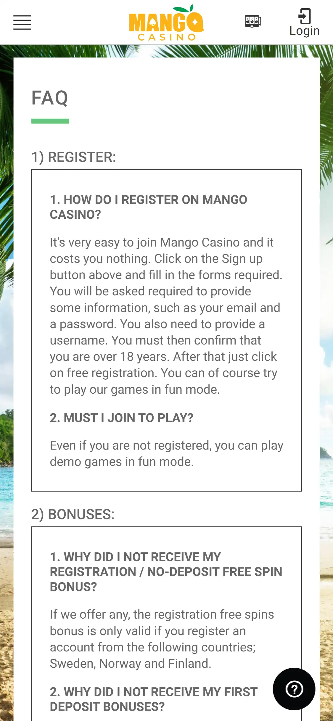 Mango Casino Mobile Support Review