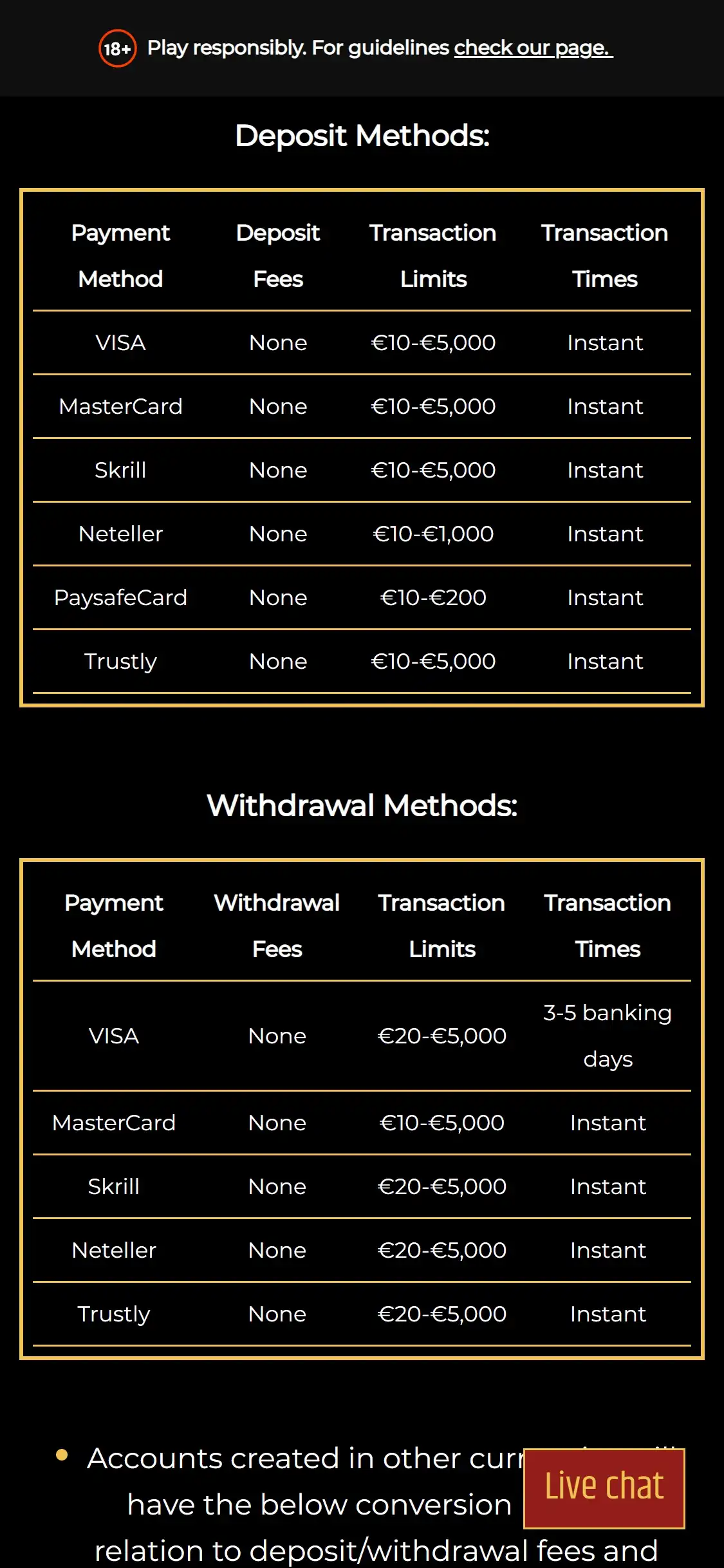 Metal Casino Mobile Payment Methods Review