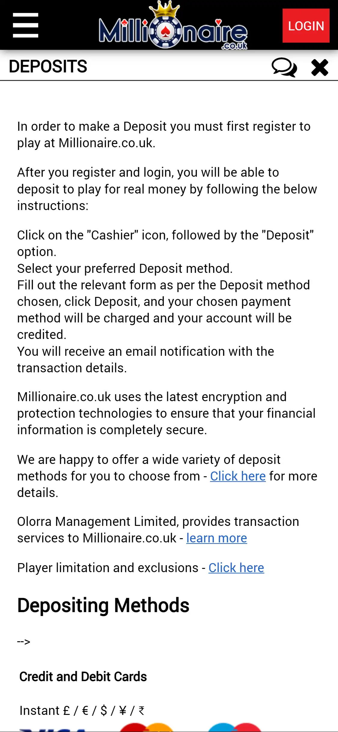 Millionaire Casino Mobile Payment Methods Review