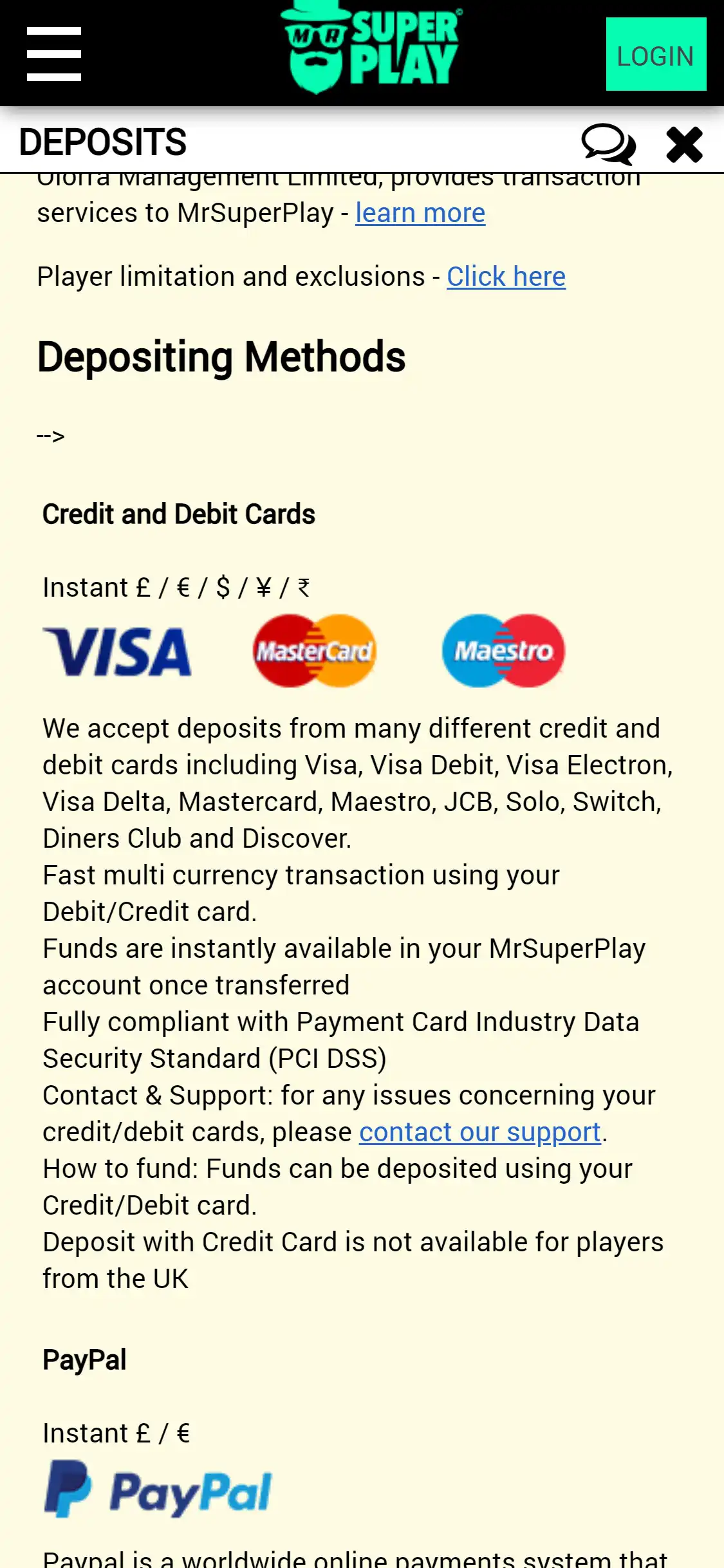 MrSuperPlay Casino Mobile Payment Methods Review