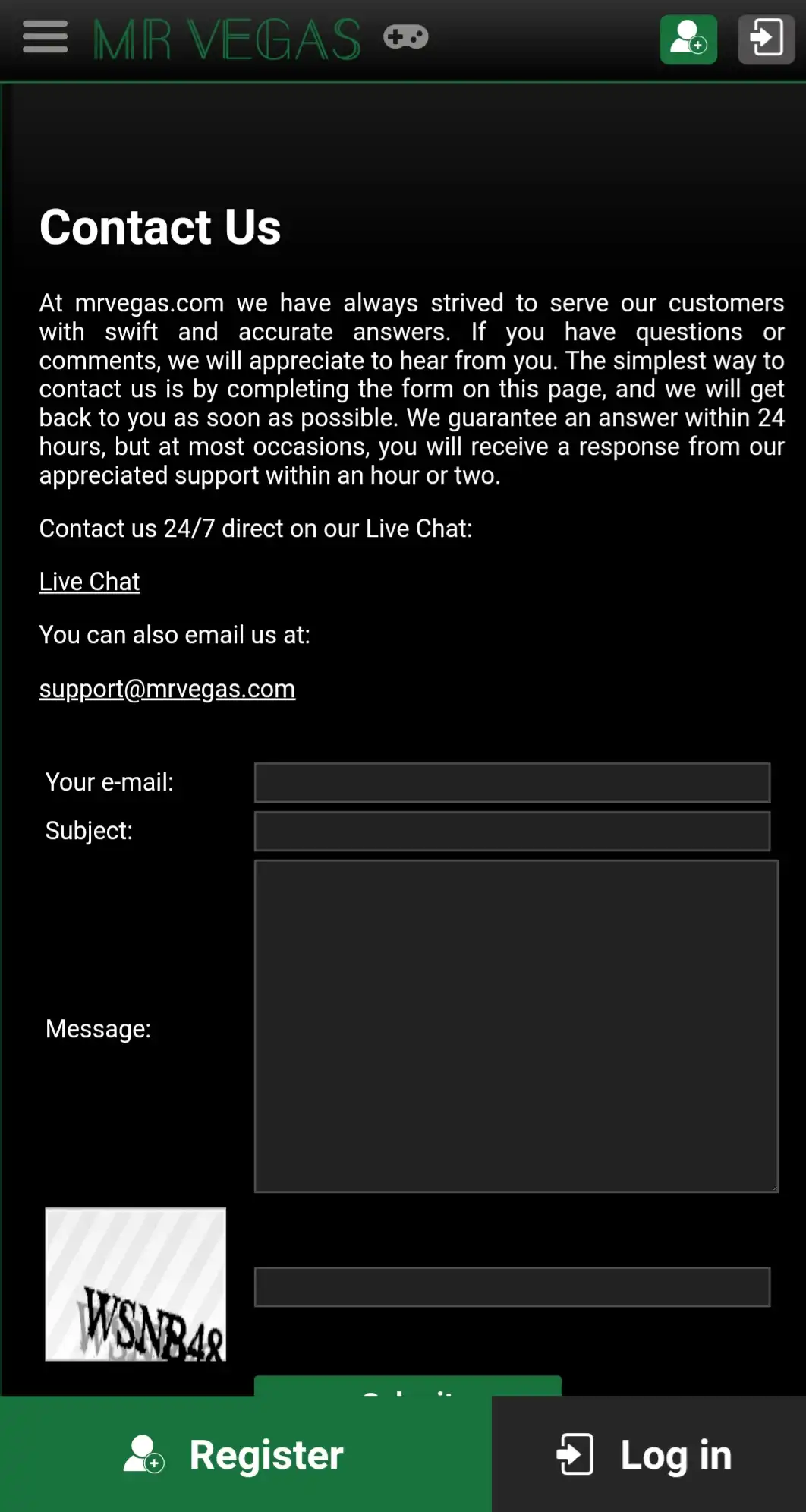 Mr Vegas Casino Mobile Support Review