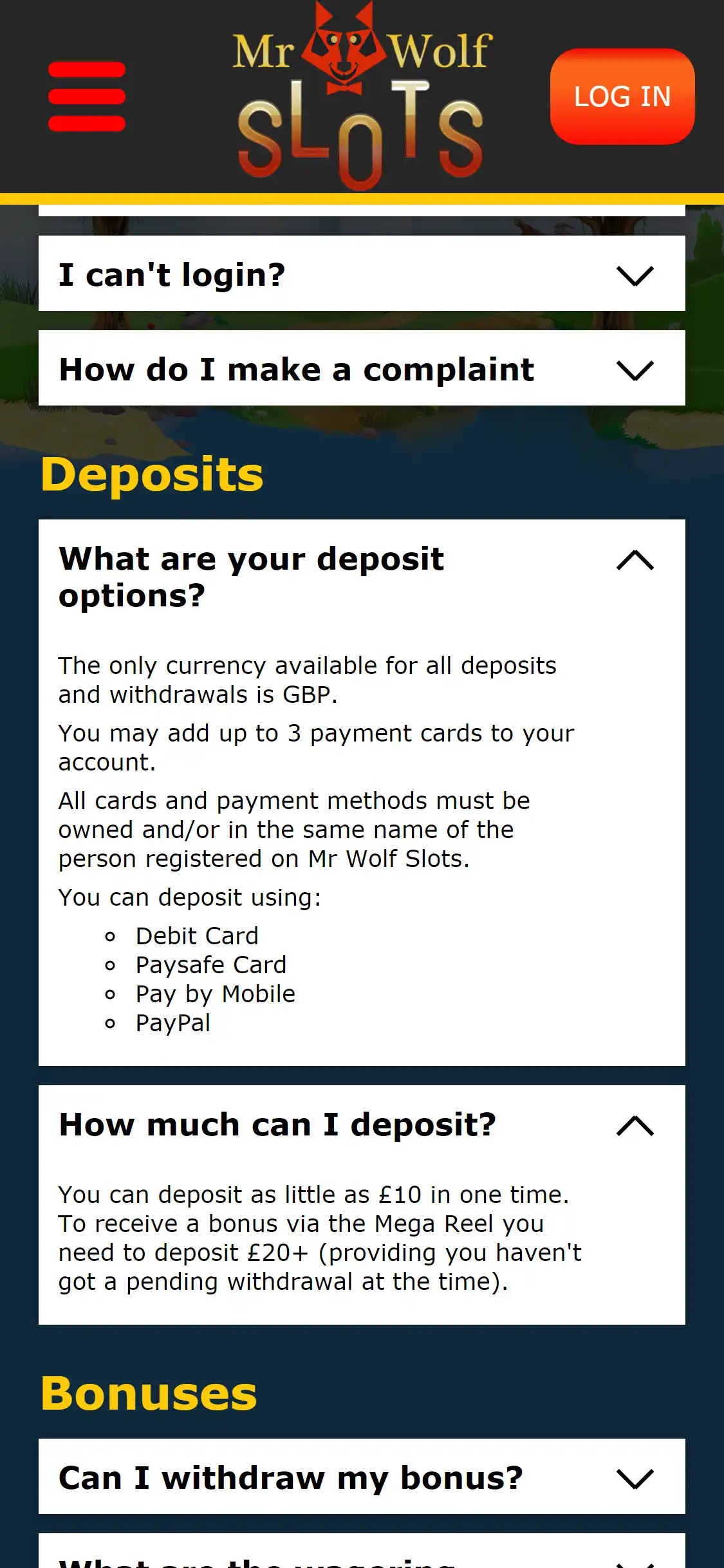 Mr Wolf Slots Casino Mobile Payment Methods Review
