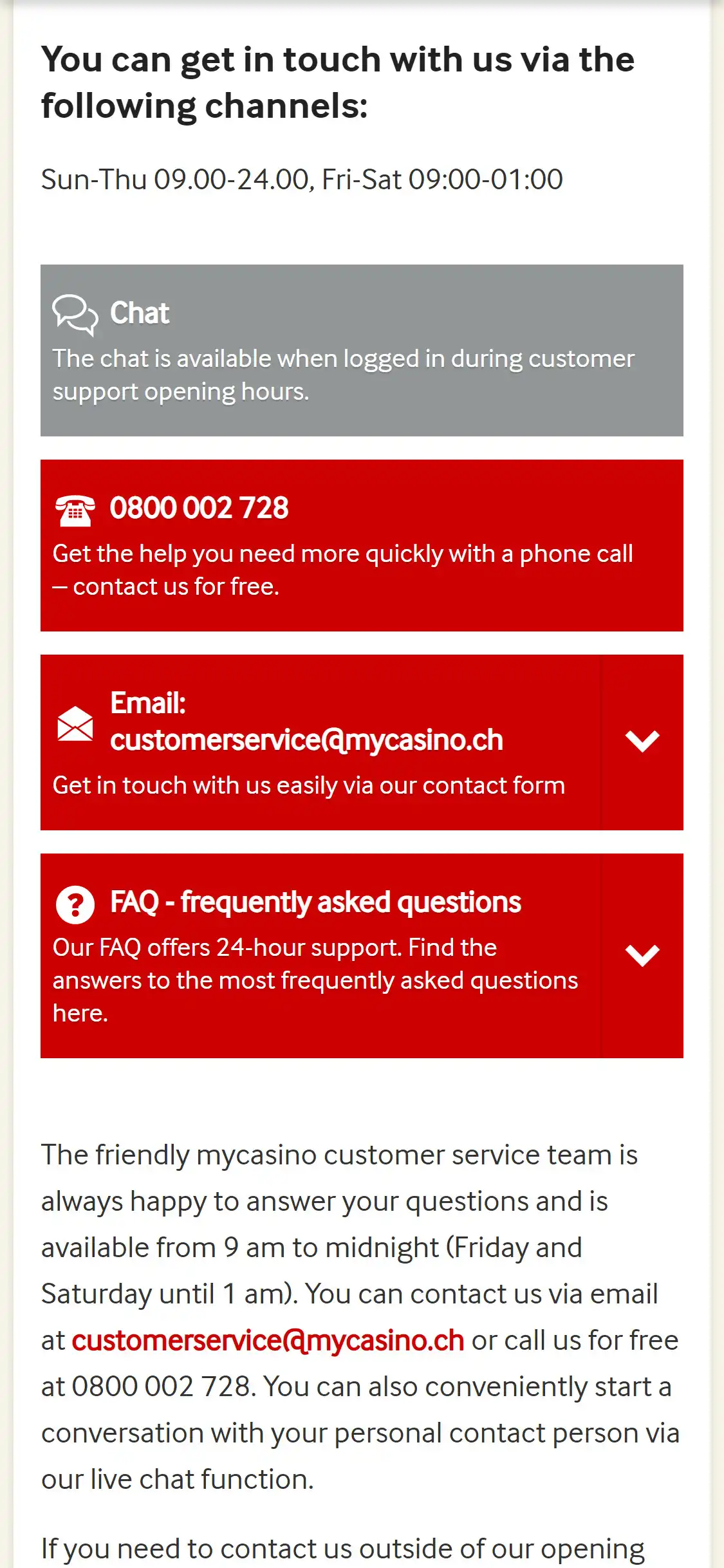 mycasino Mobile Support Review